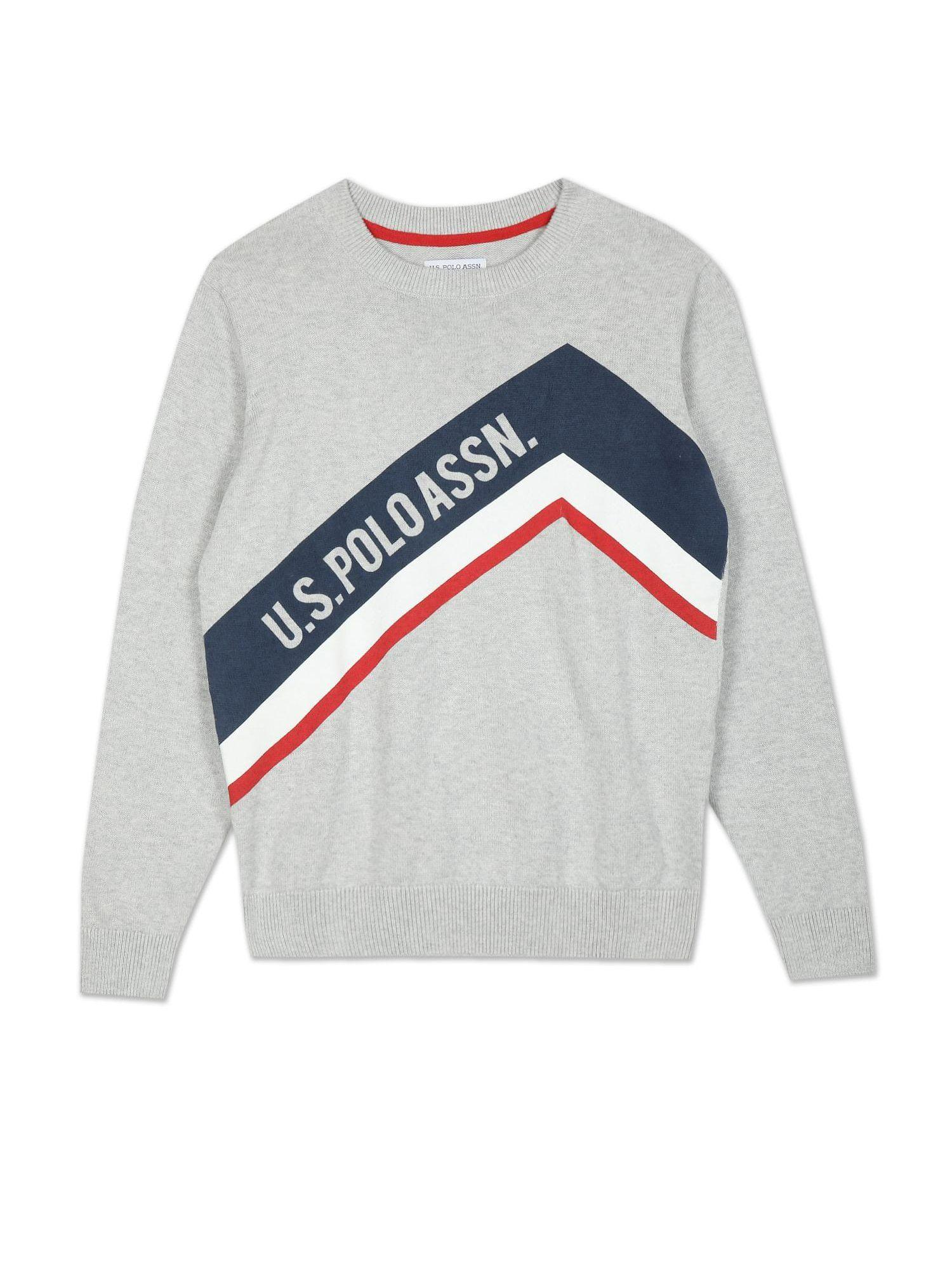 Boys Grey Heathered Typography Print Cotton Sweater