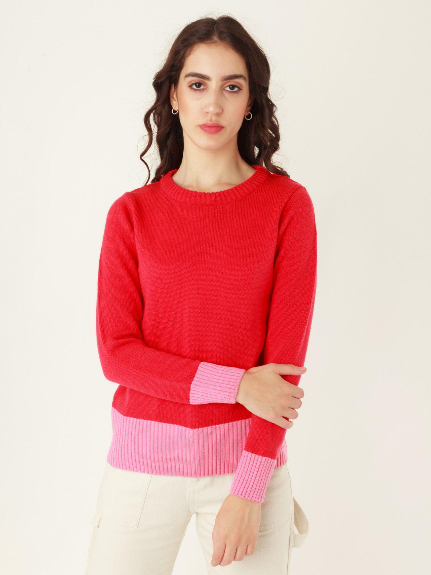 Women Red Colorblock Sweater