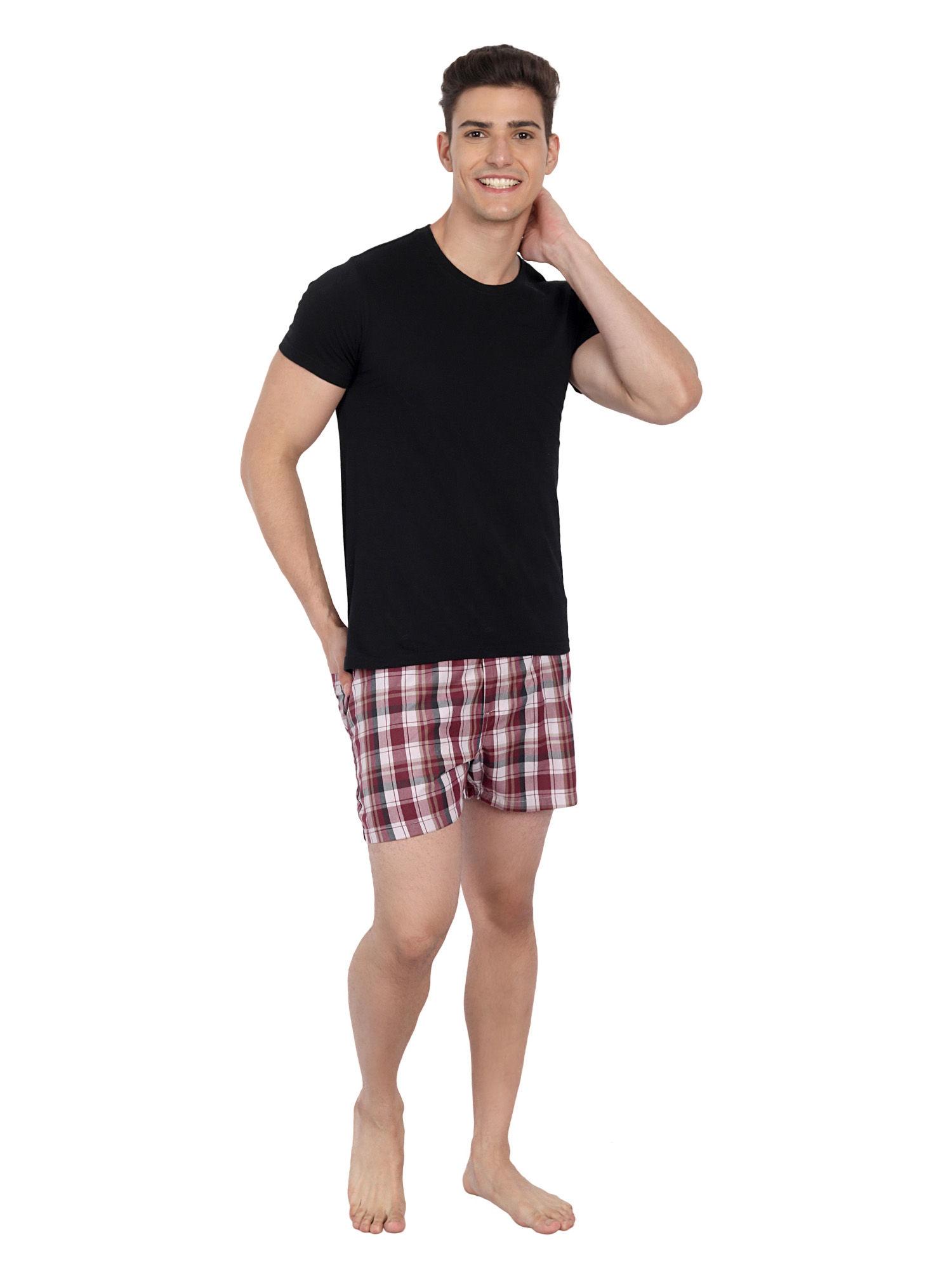 Men's Cotton Breeze Checks Boxer Shorts-maroon Maroon