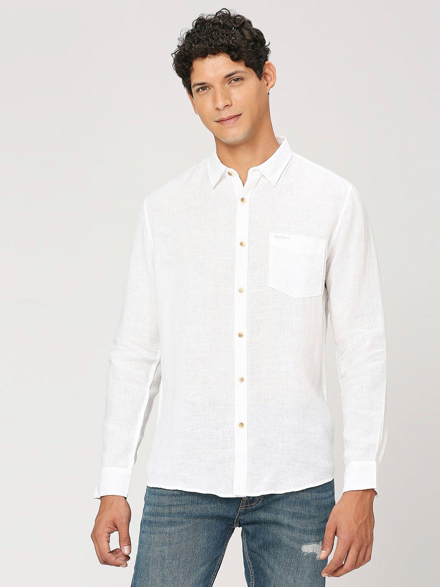 White Patch Pocket Full Sleeves Shirt