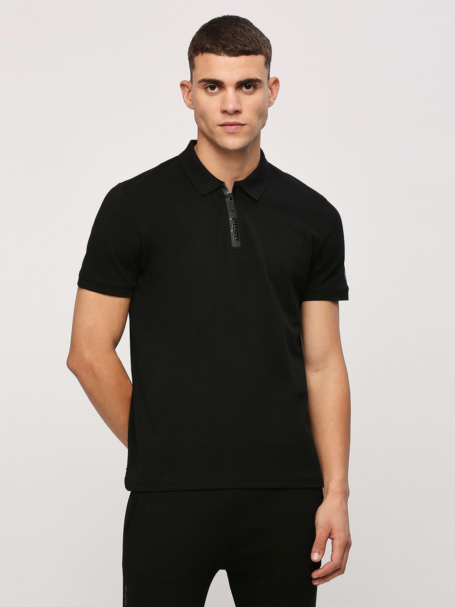 black-solid-neck-short-sleeves-polo-t-shirt