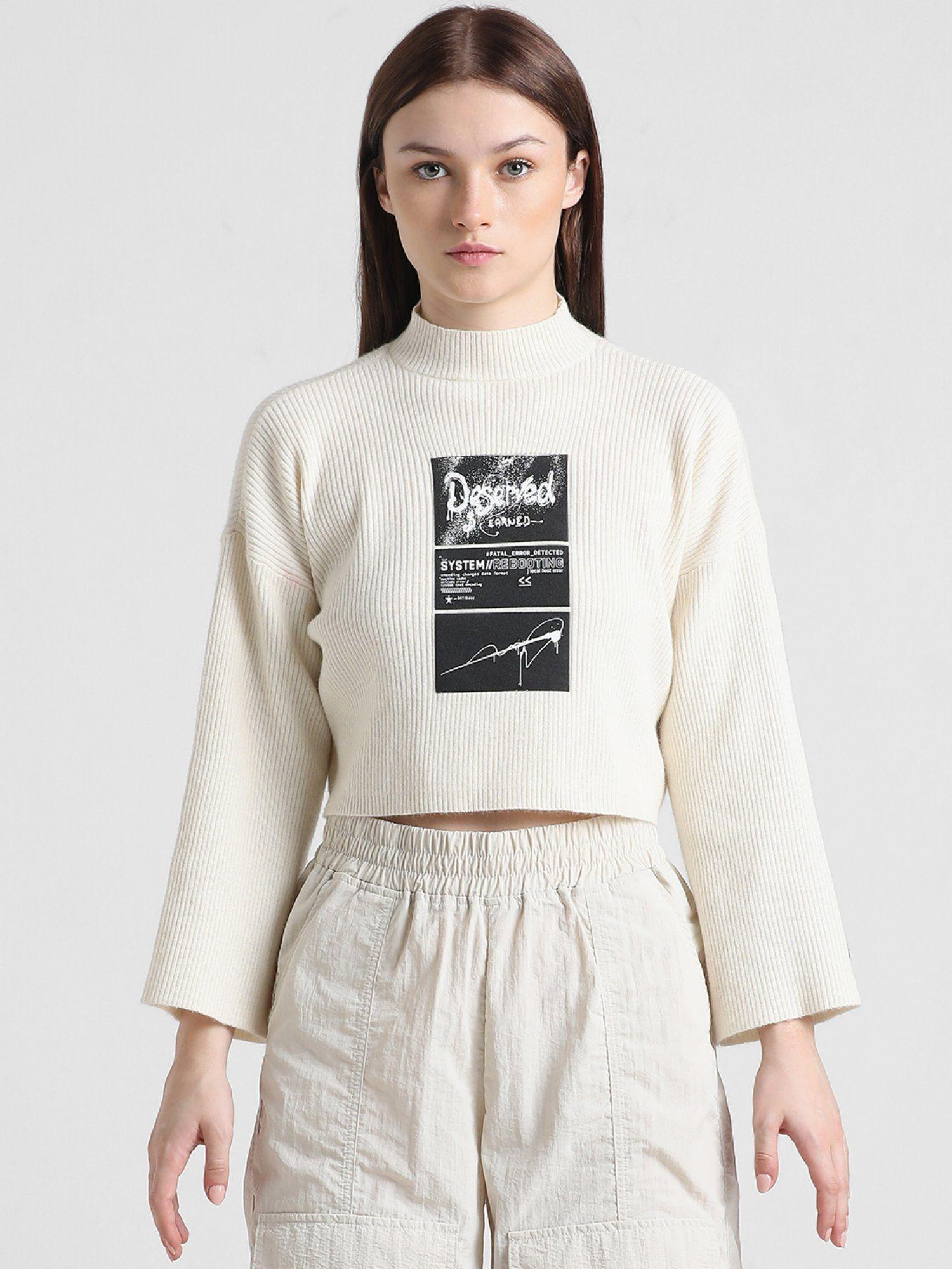 Cream Graphic Cropped Pullover