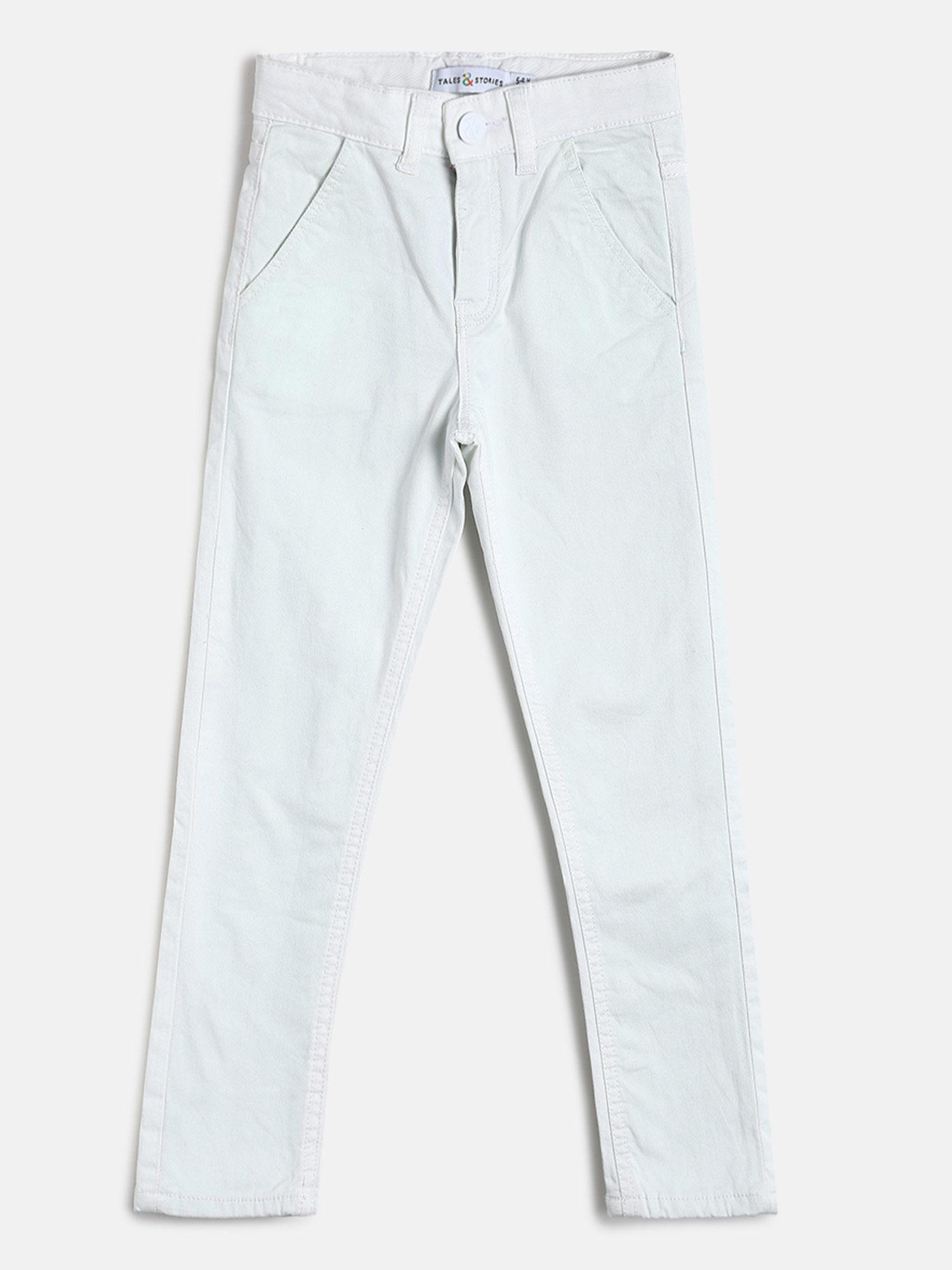 Boys White Lycra Solid Trouser