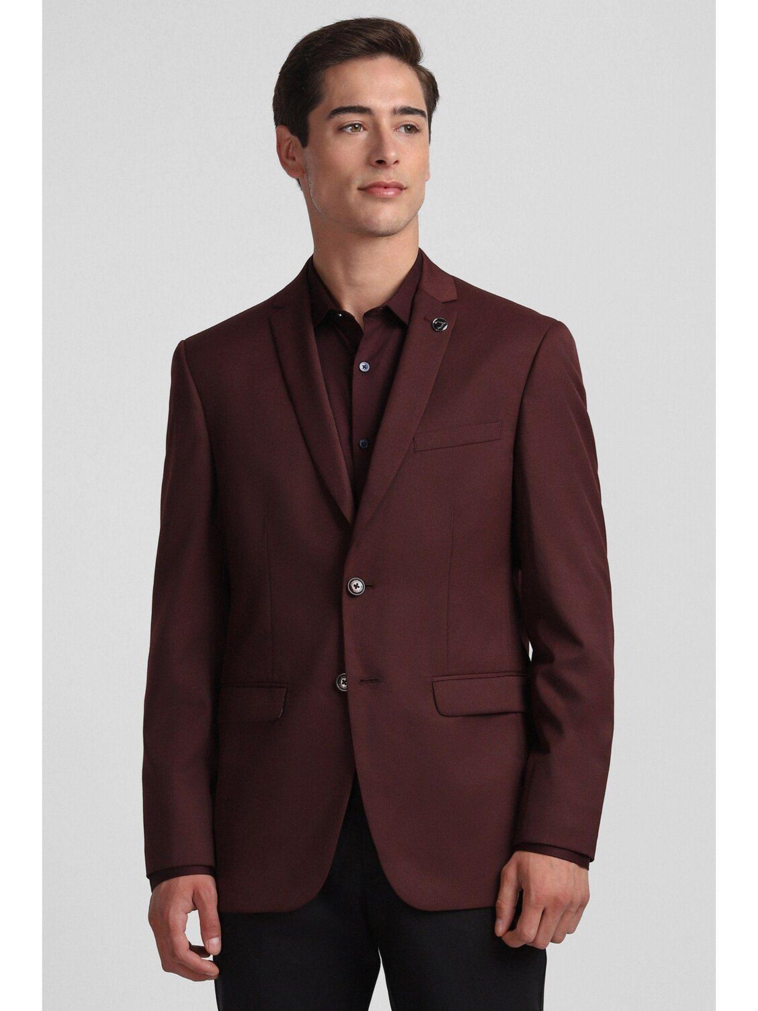 men-maroon-slim-fit-solid-casual-blazer