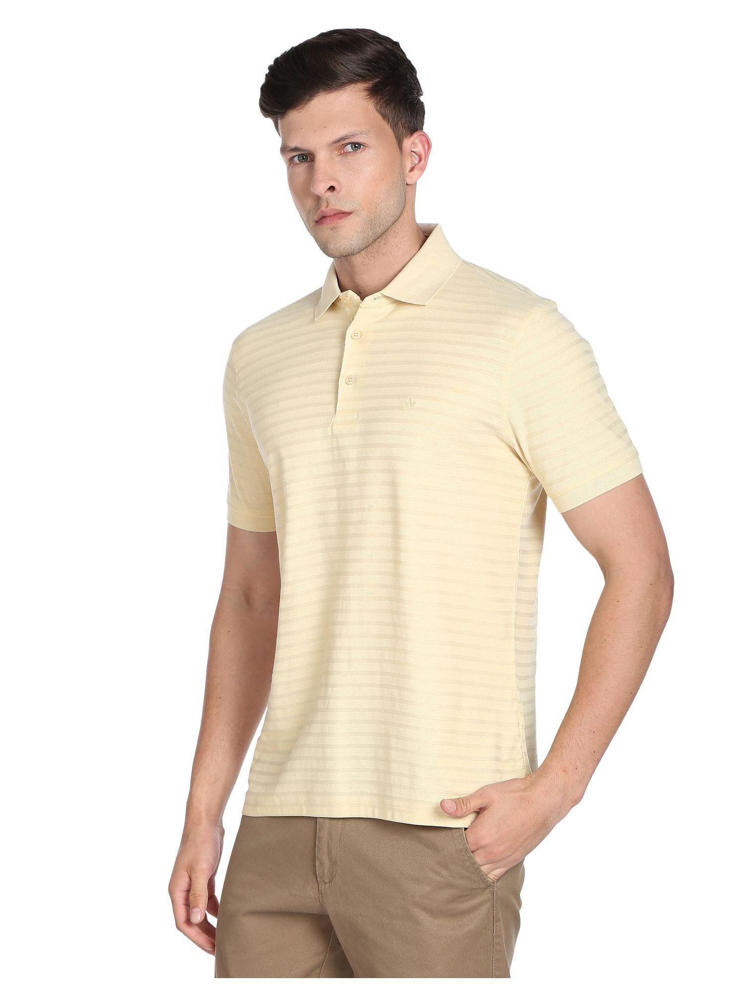 Beige Horizontal Stripe Pique Polo T-Shirt