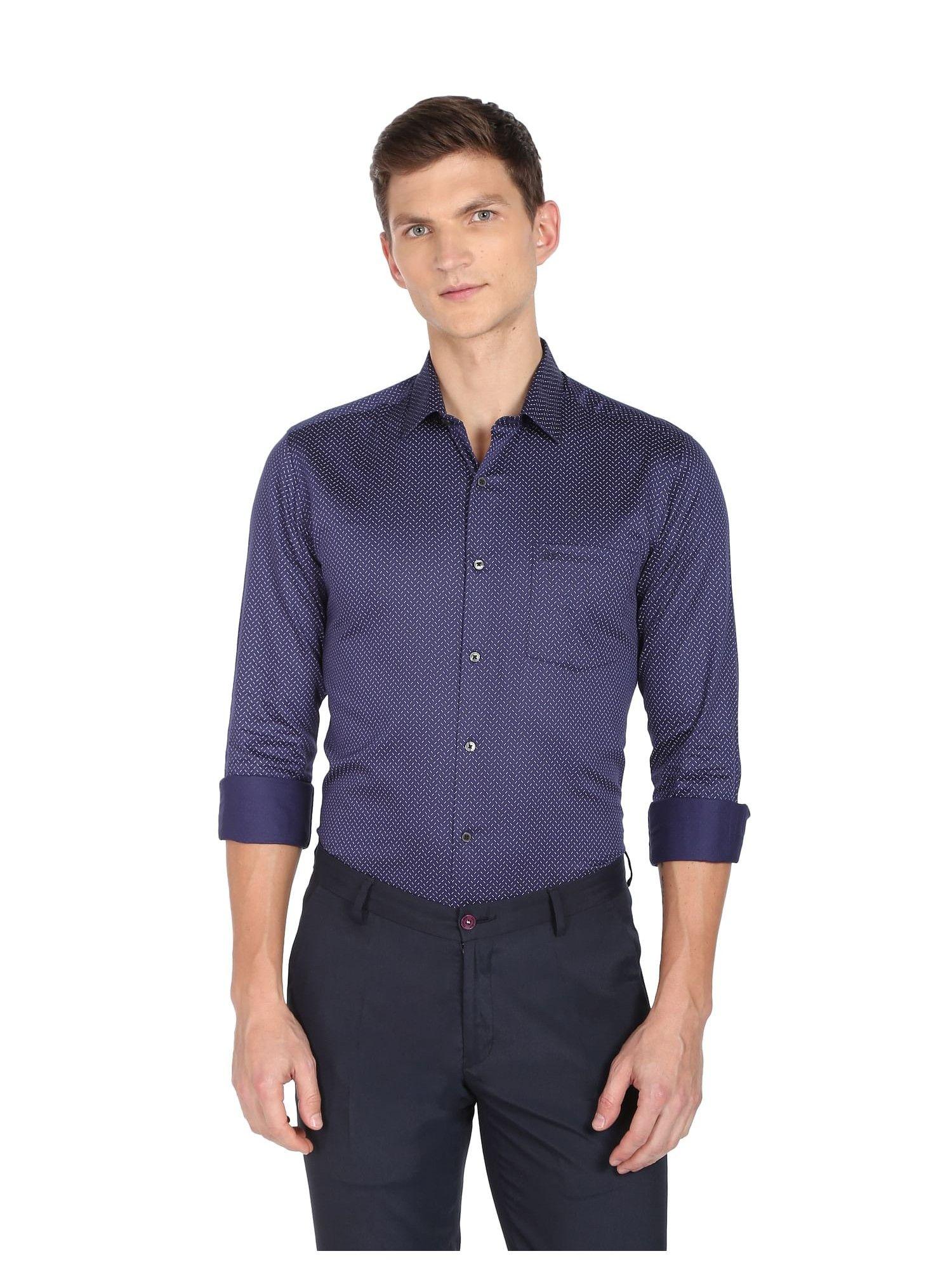 Men Blue Manhattan Slim Fit Printed Formal Shirt