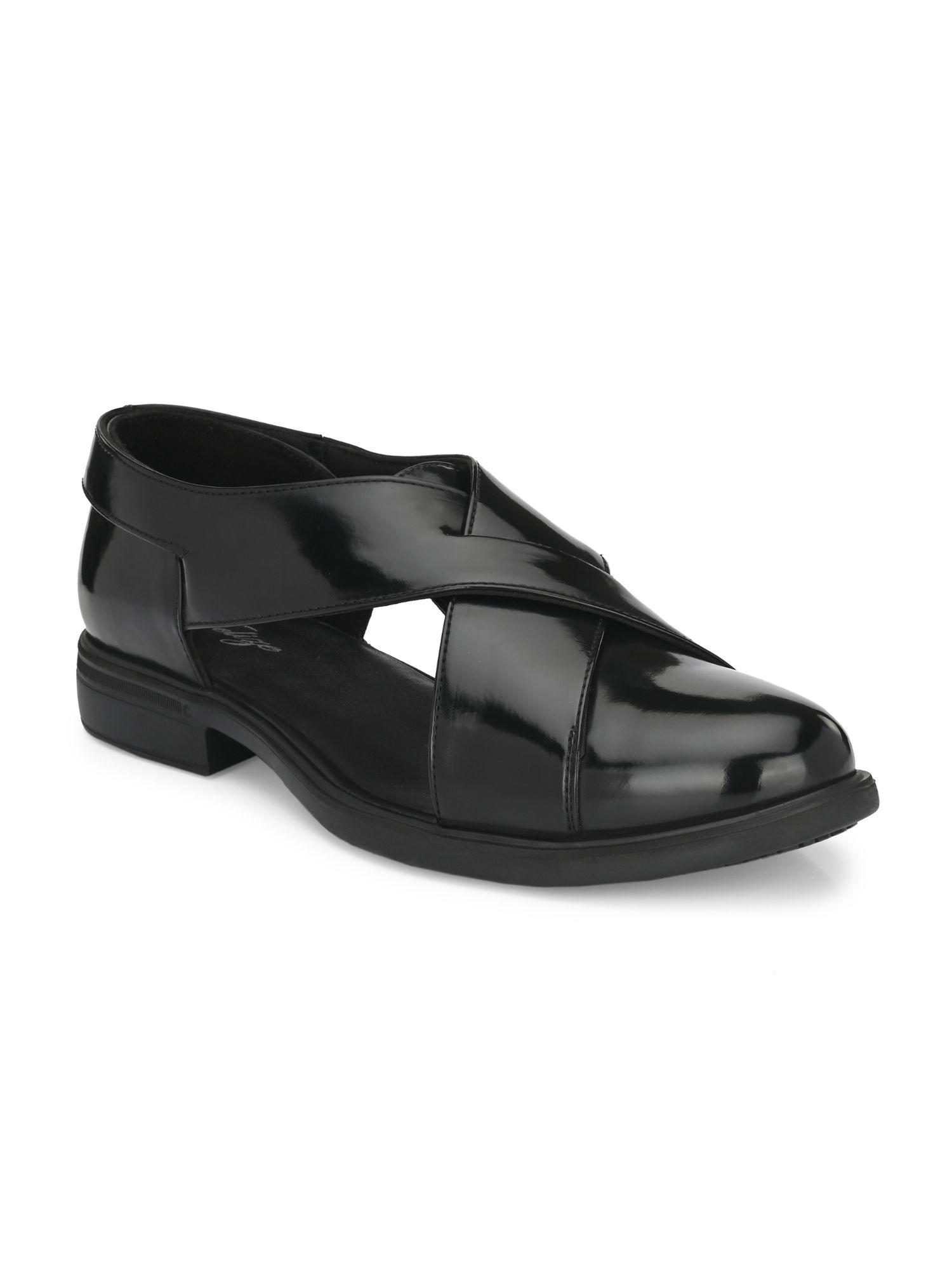 Mens Black Solid Roman Casual Sandals