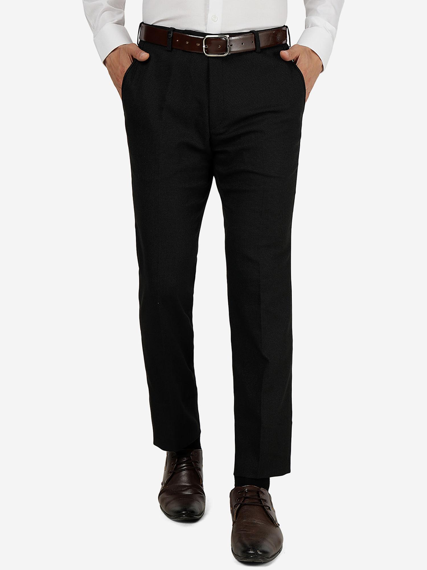 Men's Terry Rayon Solid Black Slim Fit Formal Trouser