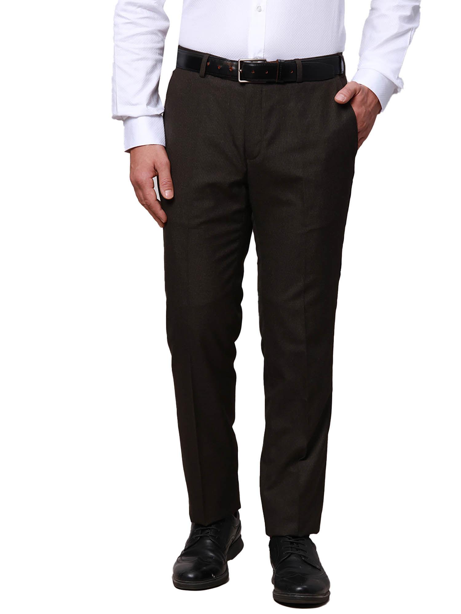 Slim Fit Self Design Dark Brown Trouser