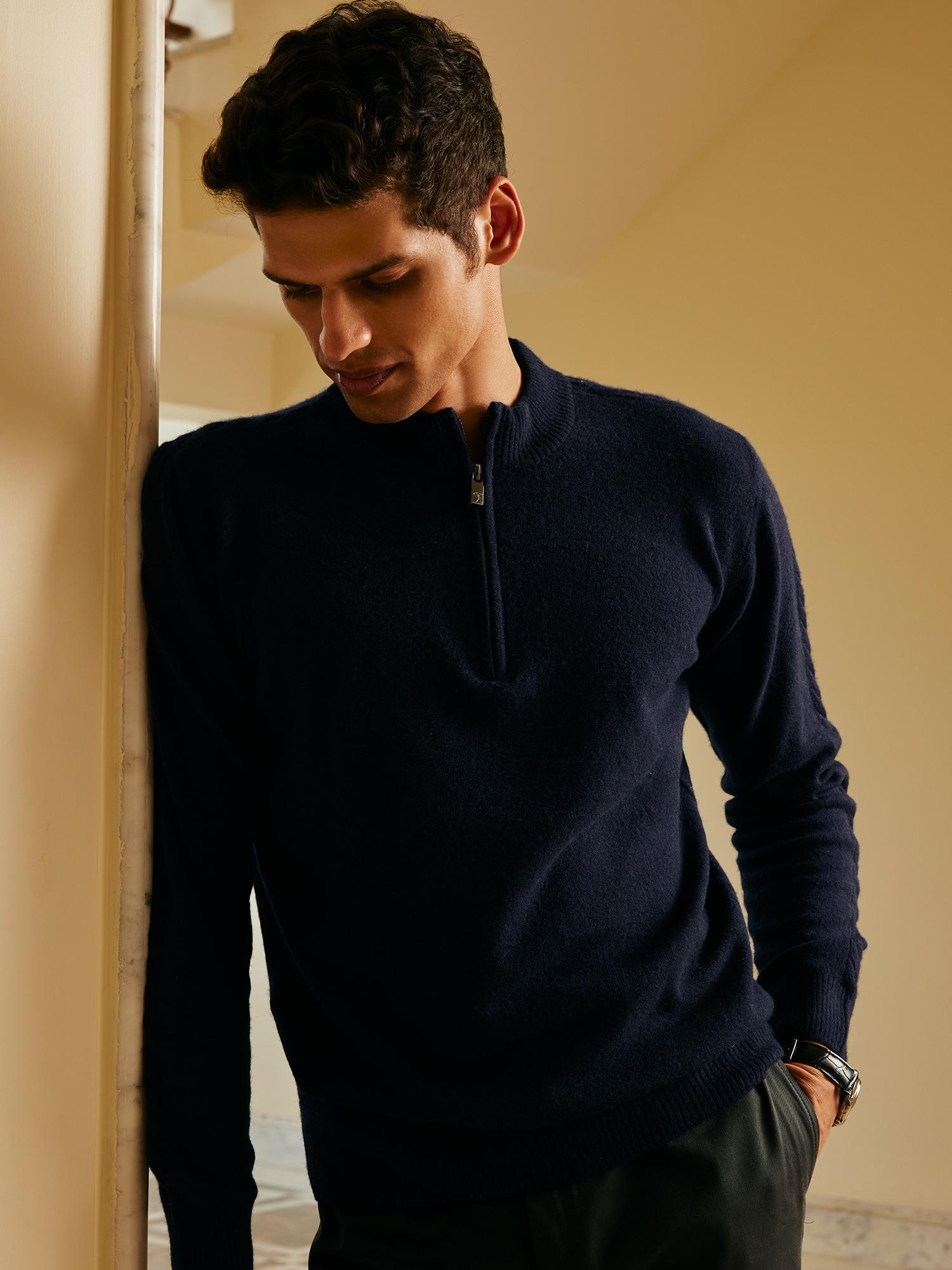 Navy Men's Full Sleeve Pullover Regular Fit Sweater