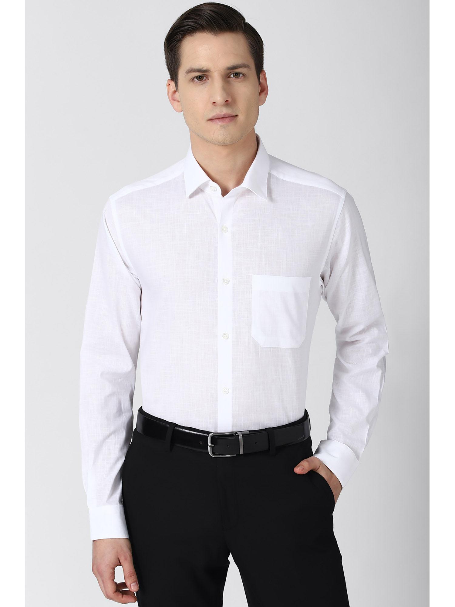 Men White Full Sleeves Formal Shirt