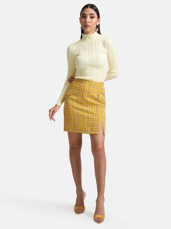 Yellow Textured Pullover With Scalloped Edges