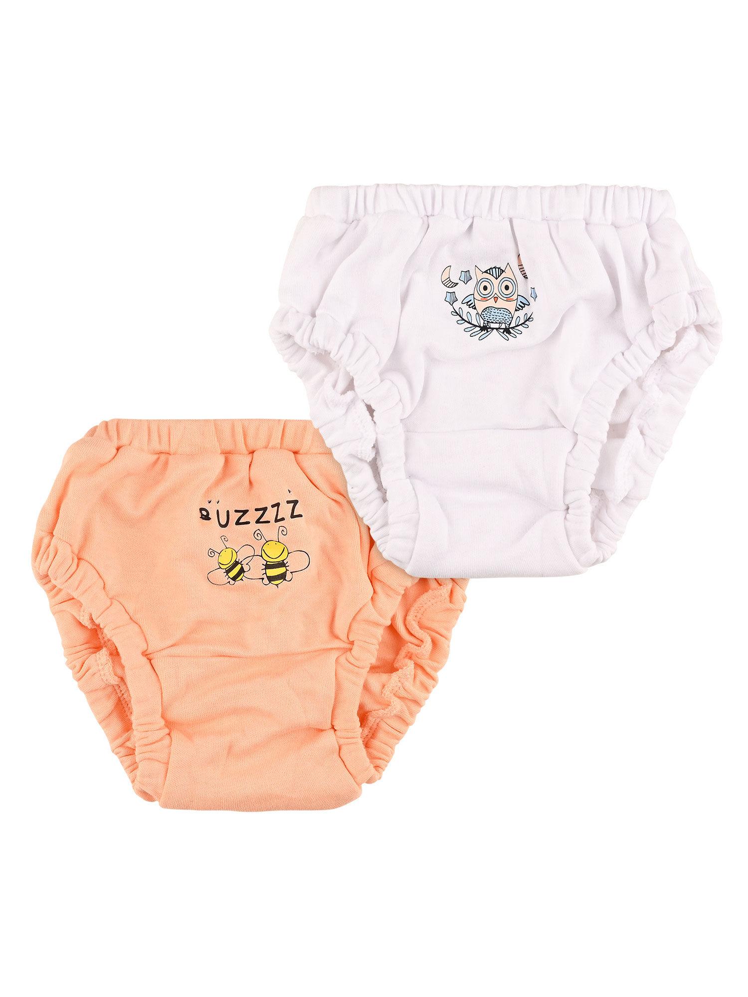 Baby Girls Printed Bloomer Brief Underwear Orange and White (Pack of 2)