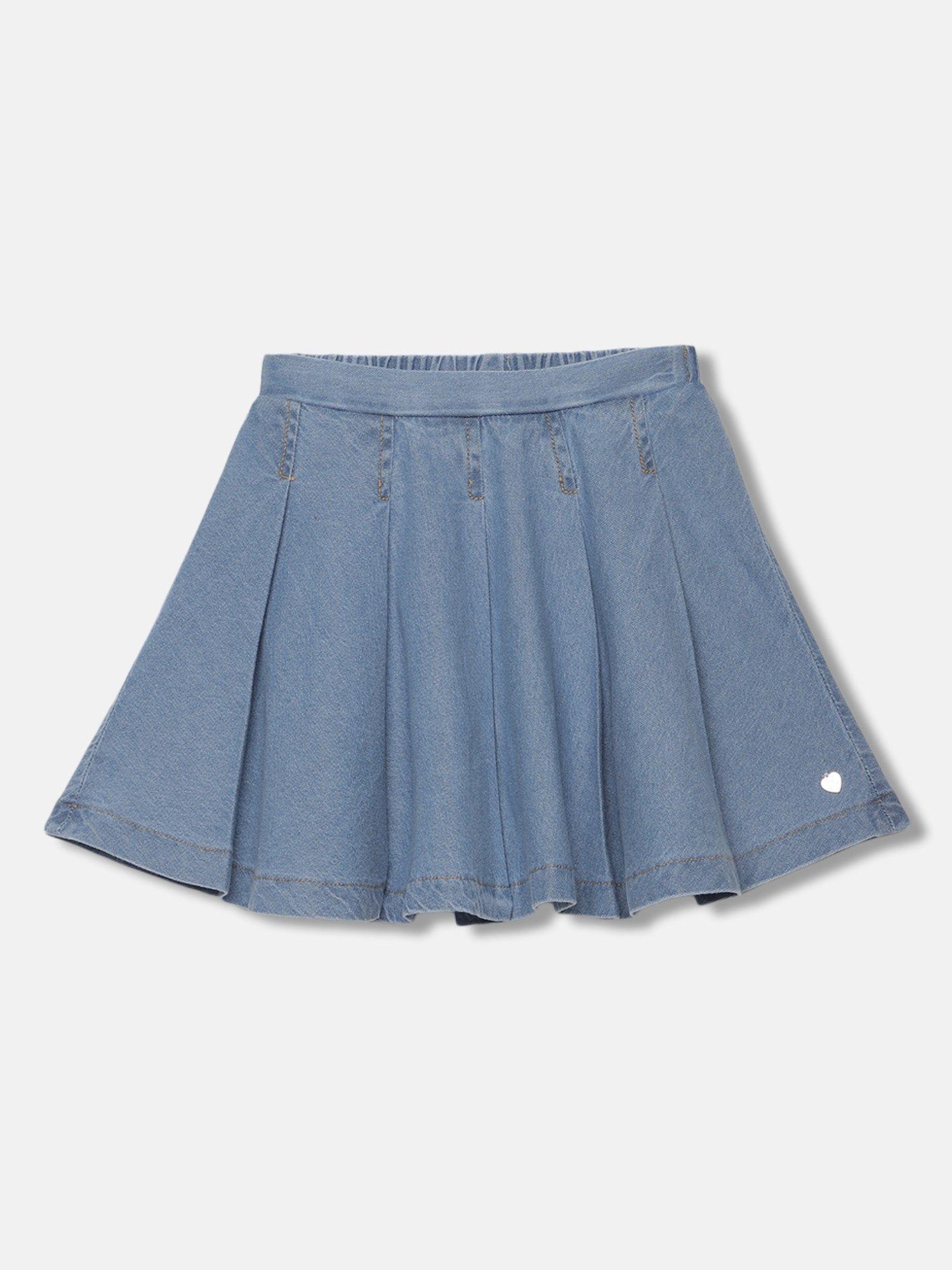 Girls Blue Solid Flared Skirt