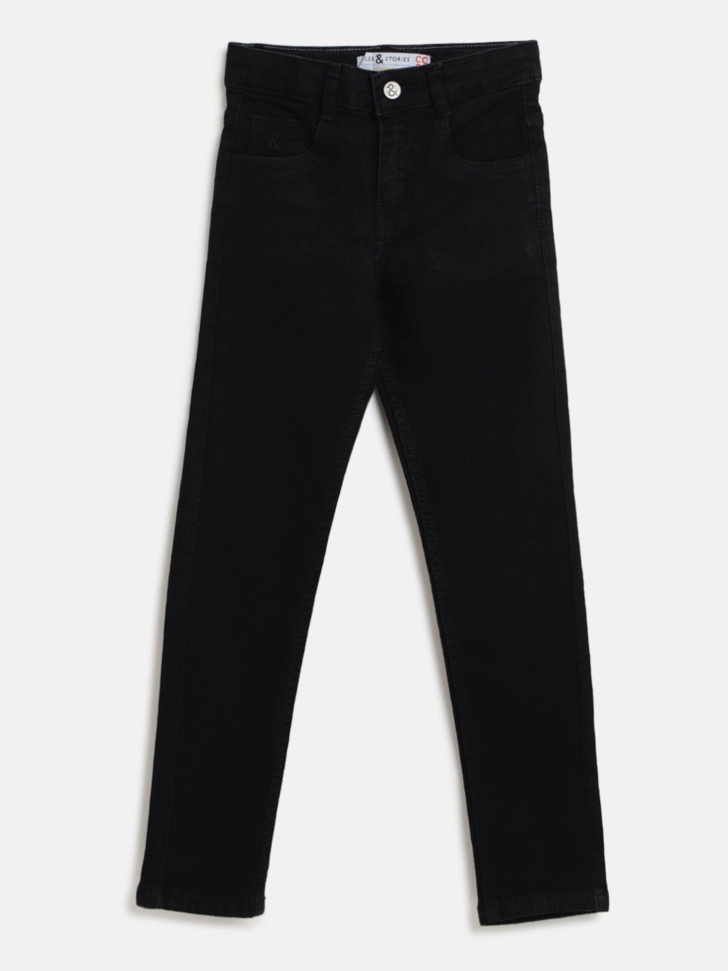 Baby Boy's Solid Black Lycra Slim Fit Clean Look Jeans