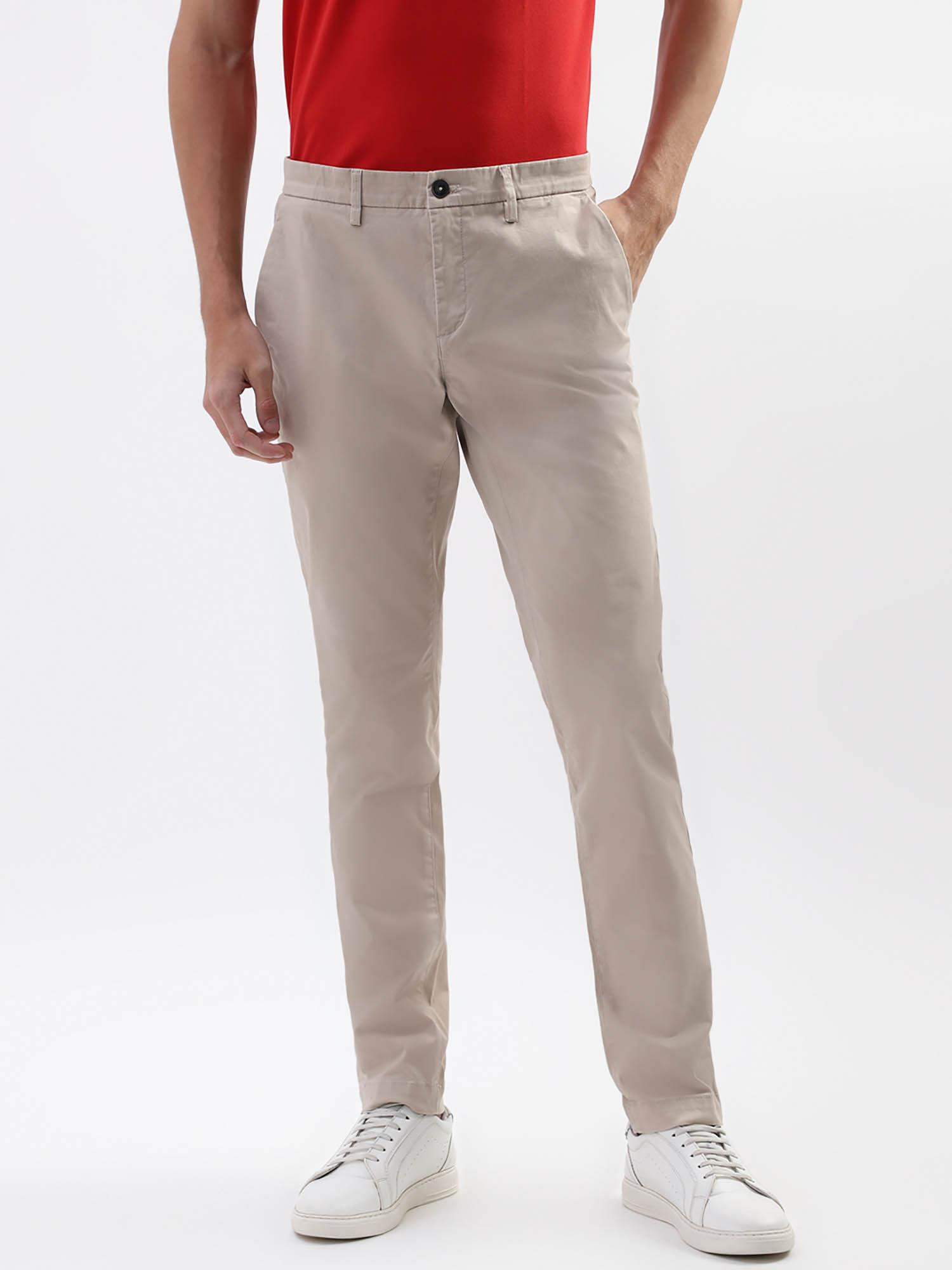 men-beige-solid-slim-fit-trousers
