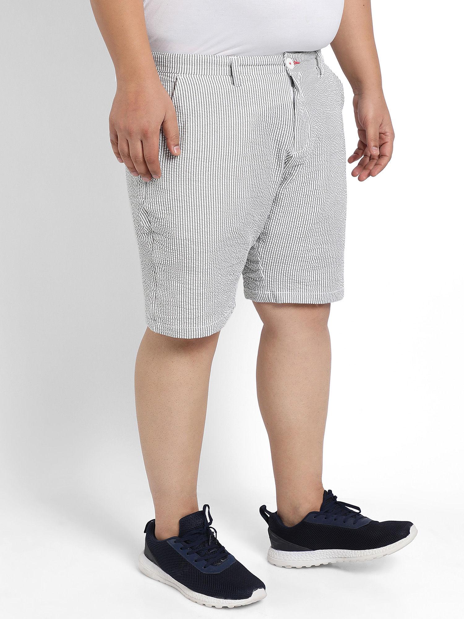 Mens Light Grey Seersucker Stripe Shorts