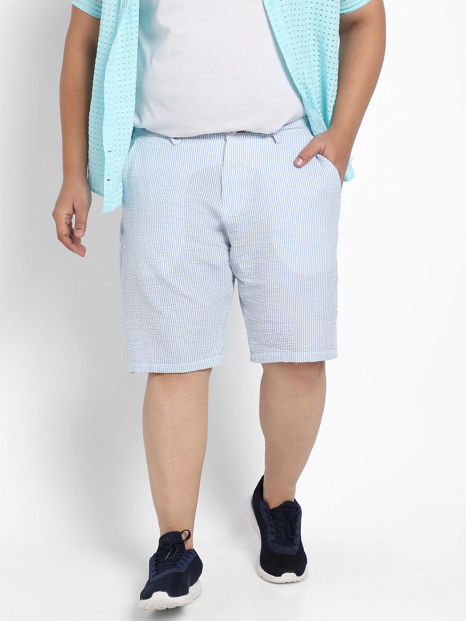 Mens Light Blue Seersucker Stripe Shorts