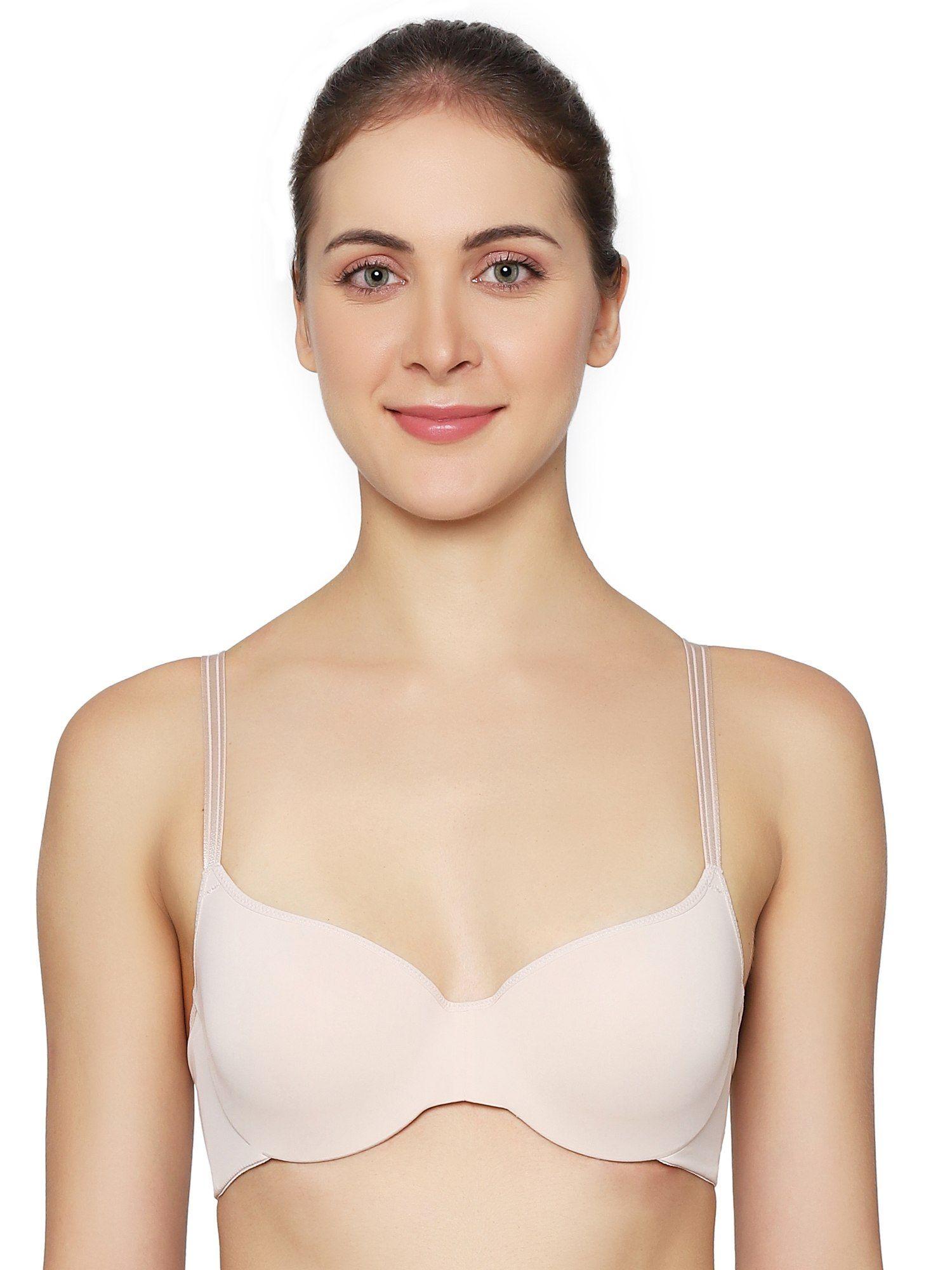 Soft Touch Half Cup Padded Wired Balconette Push Up Bra - Beige