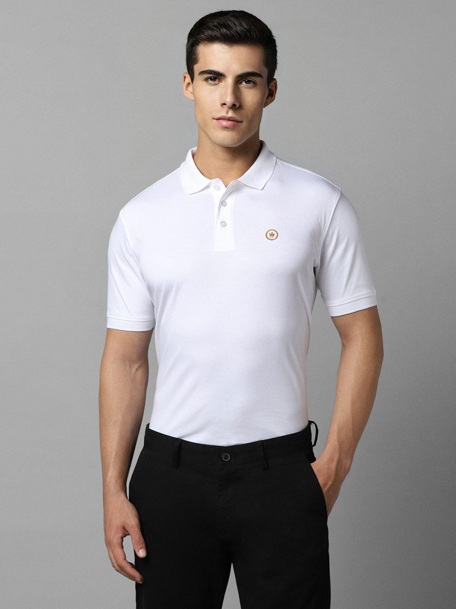Men White Solid Collar Neck Polo T-Shirt