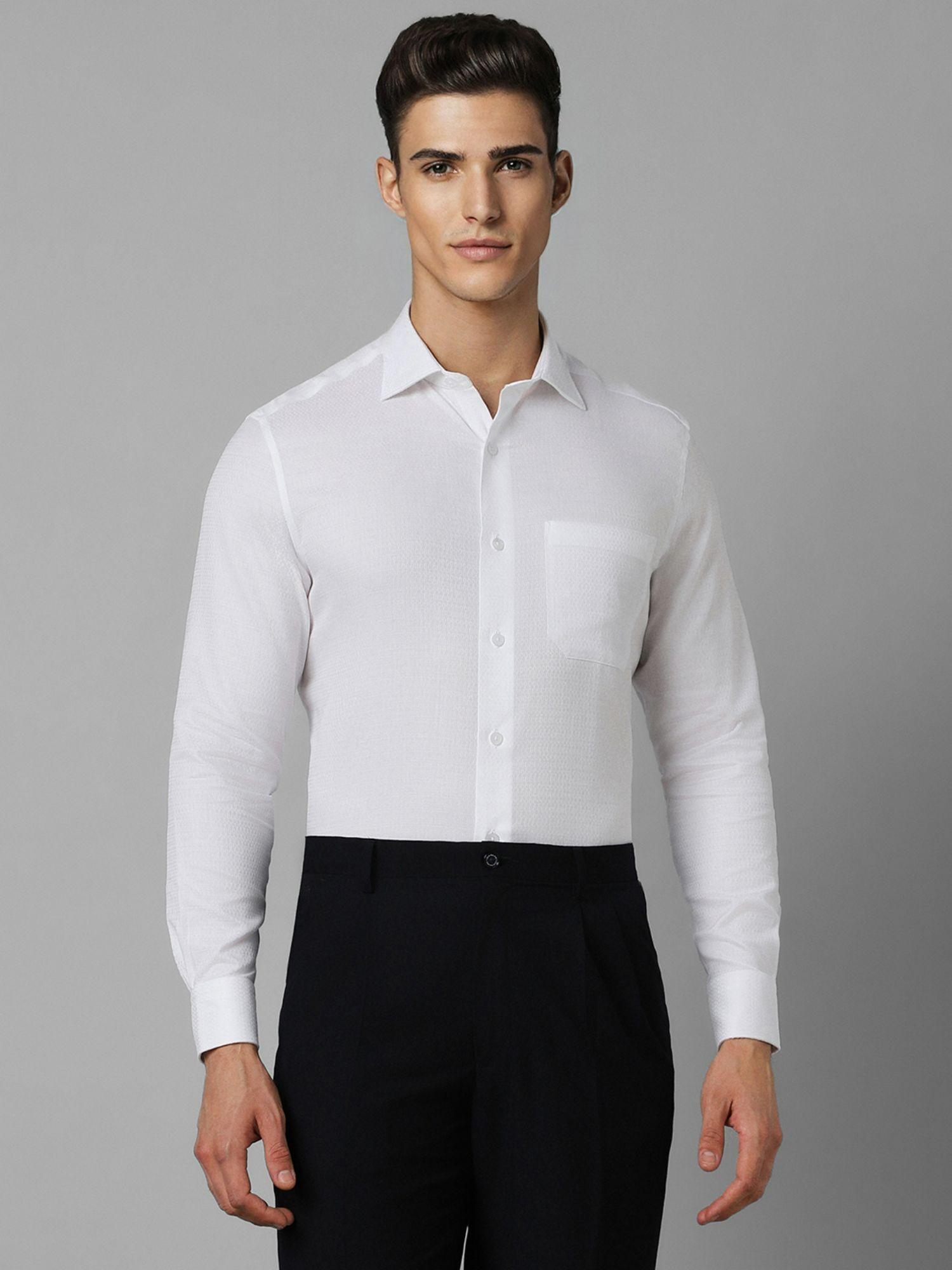 Men White Classic Fit Textured Full Sleeves Formal Shirt