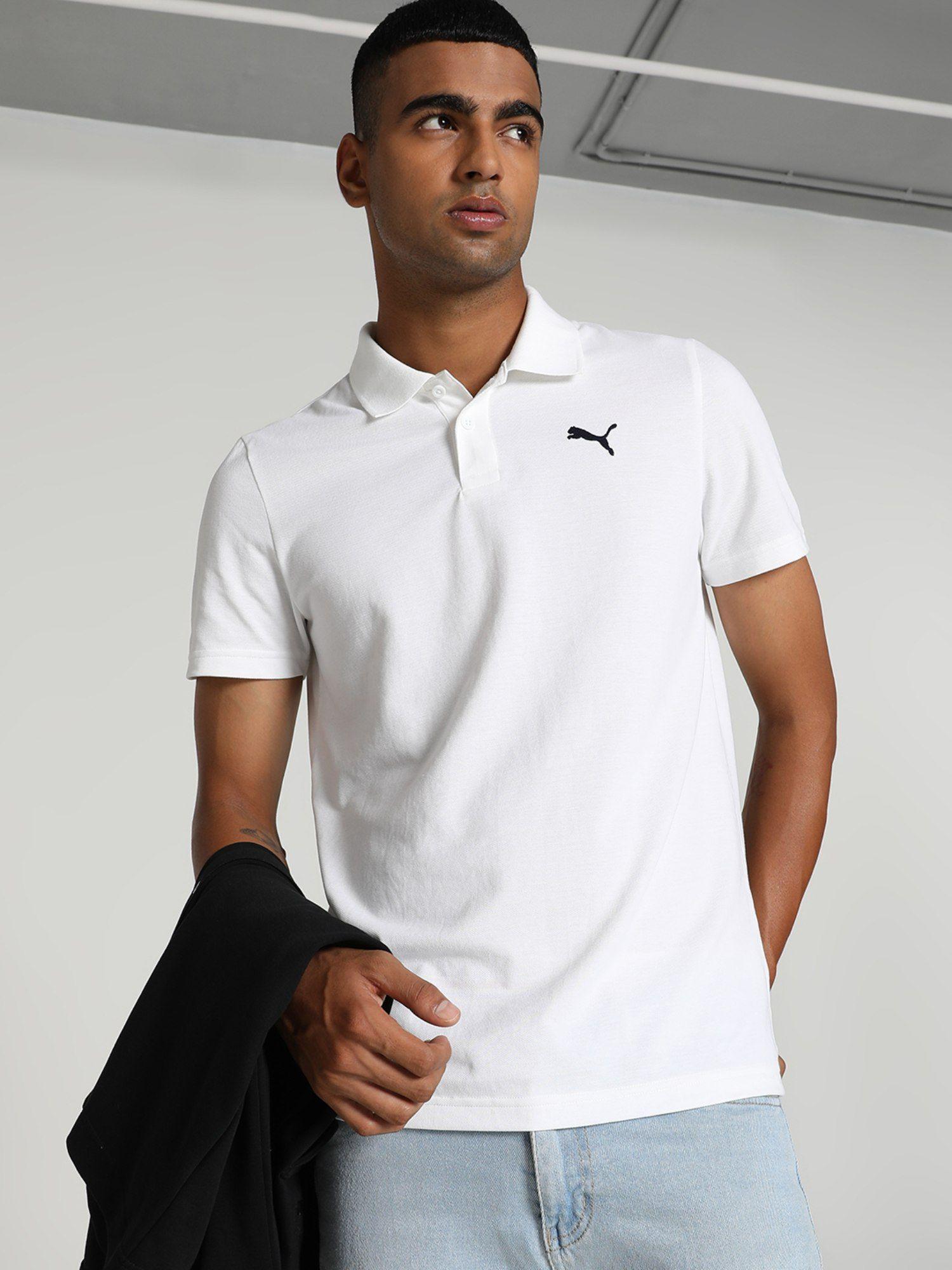 Essentials Men White Polo T-shirt