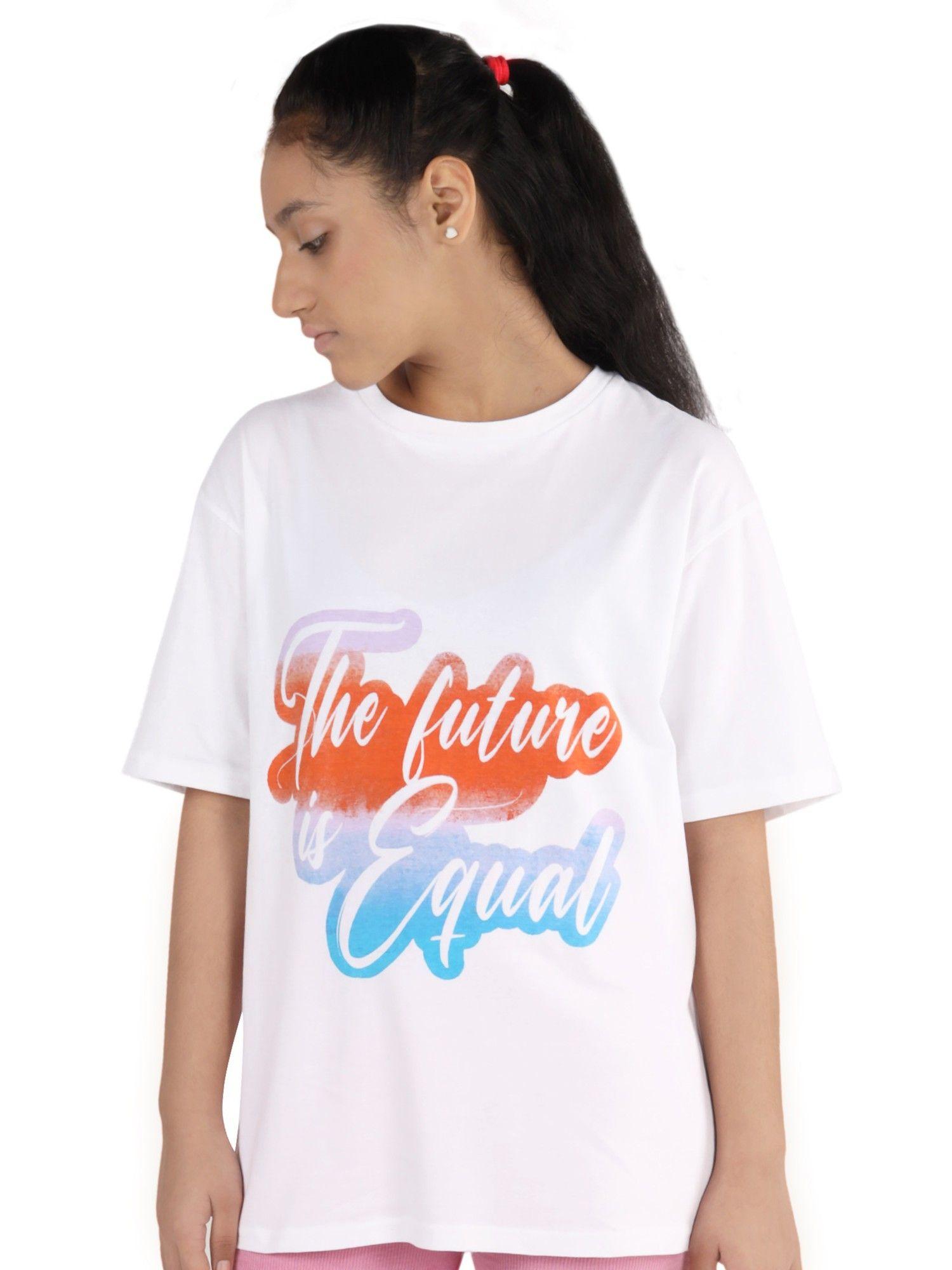 Girls White T-Shirt Printed