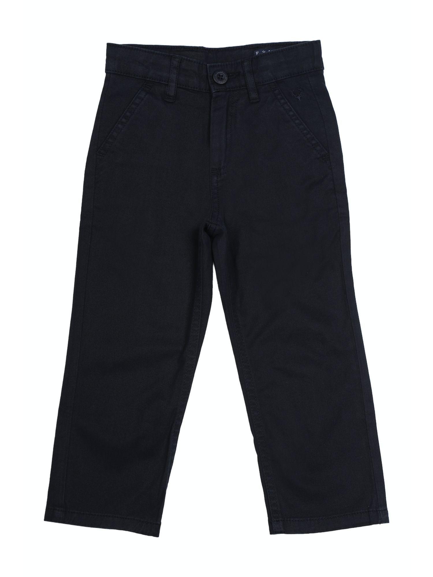 Boys Navy Slim Fit Solid Trousers