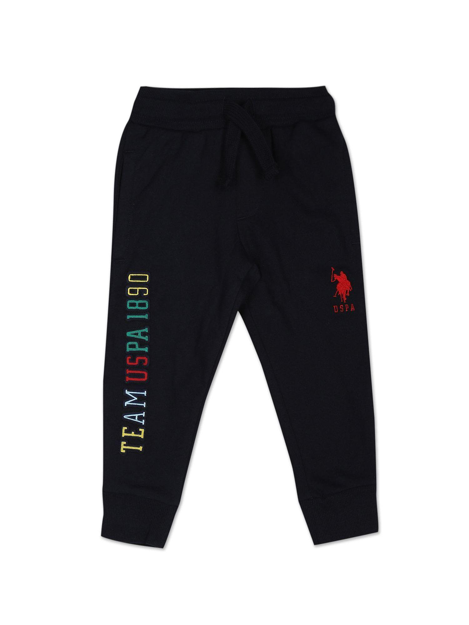 Boys Navy Embroidered Logo Solid Cotton Joggers