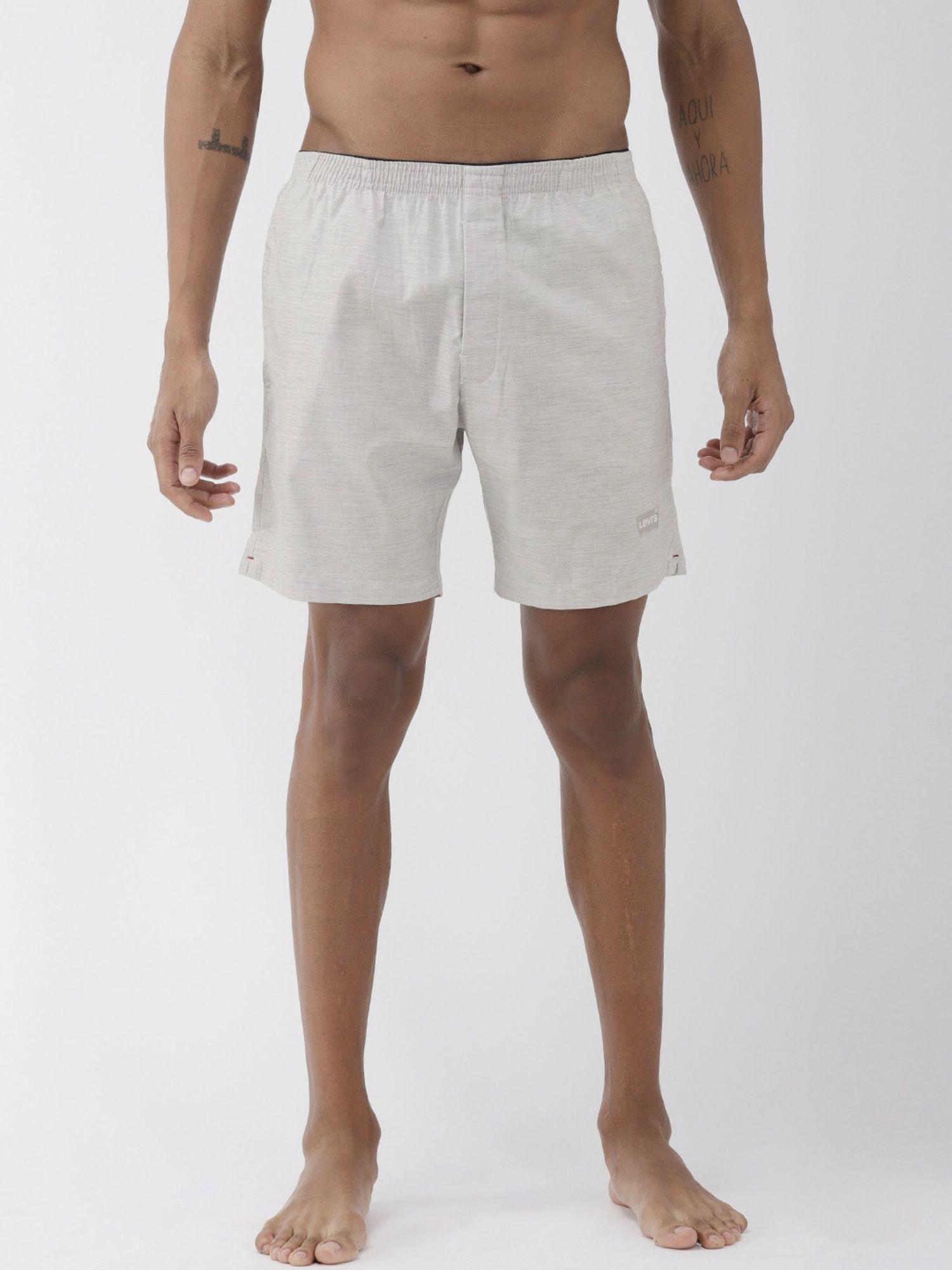 Men Soft Cotton 300 Ls Solid Plain Woven Boxer Shorts With Pockets Grey