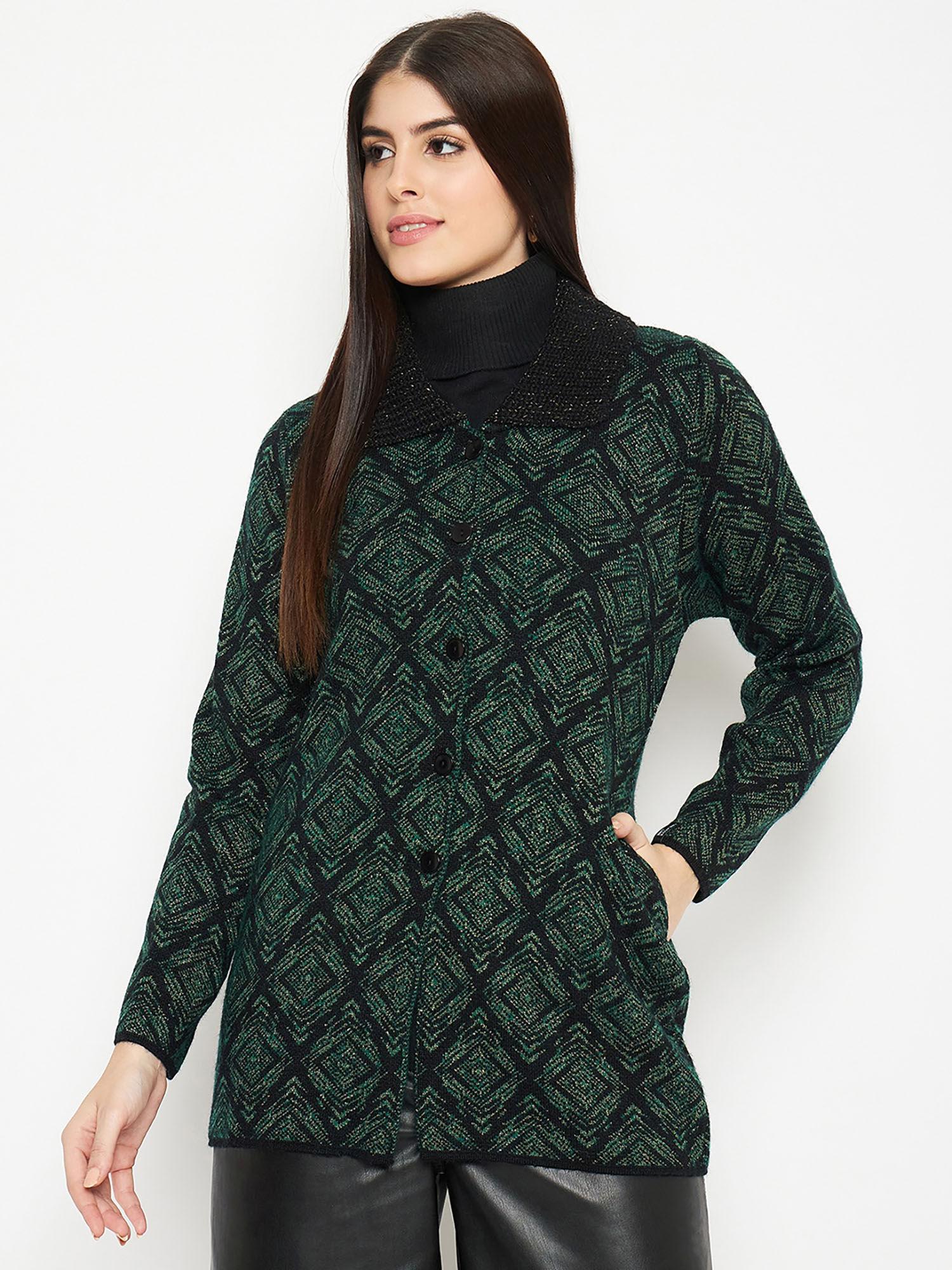 Green Woven Knitted Cardigan