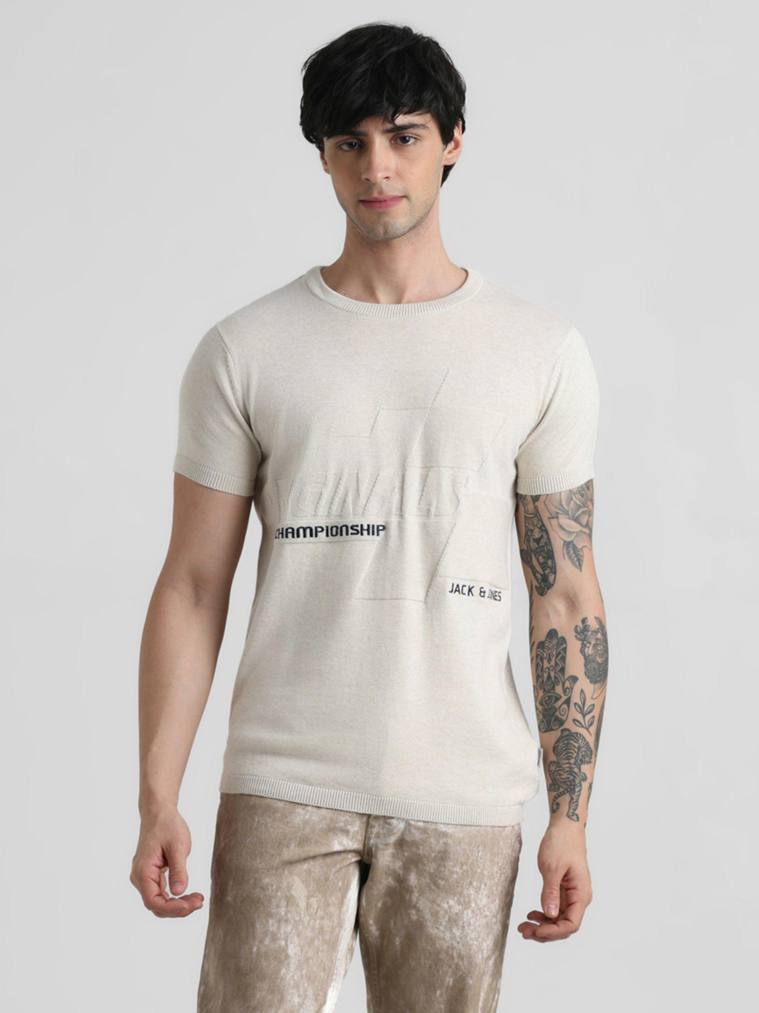 Men Typography Beige T-Shirt