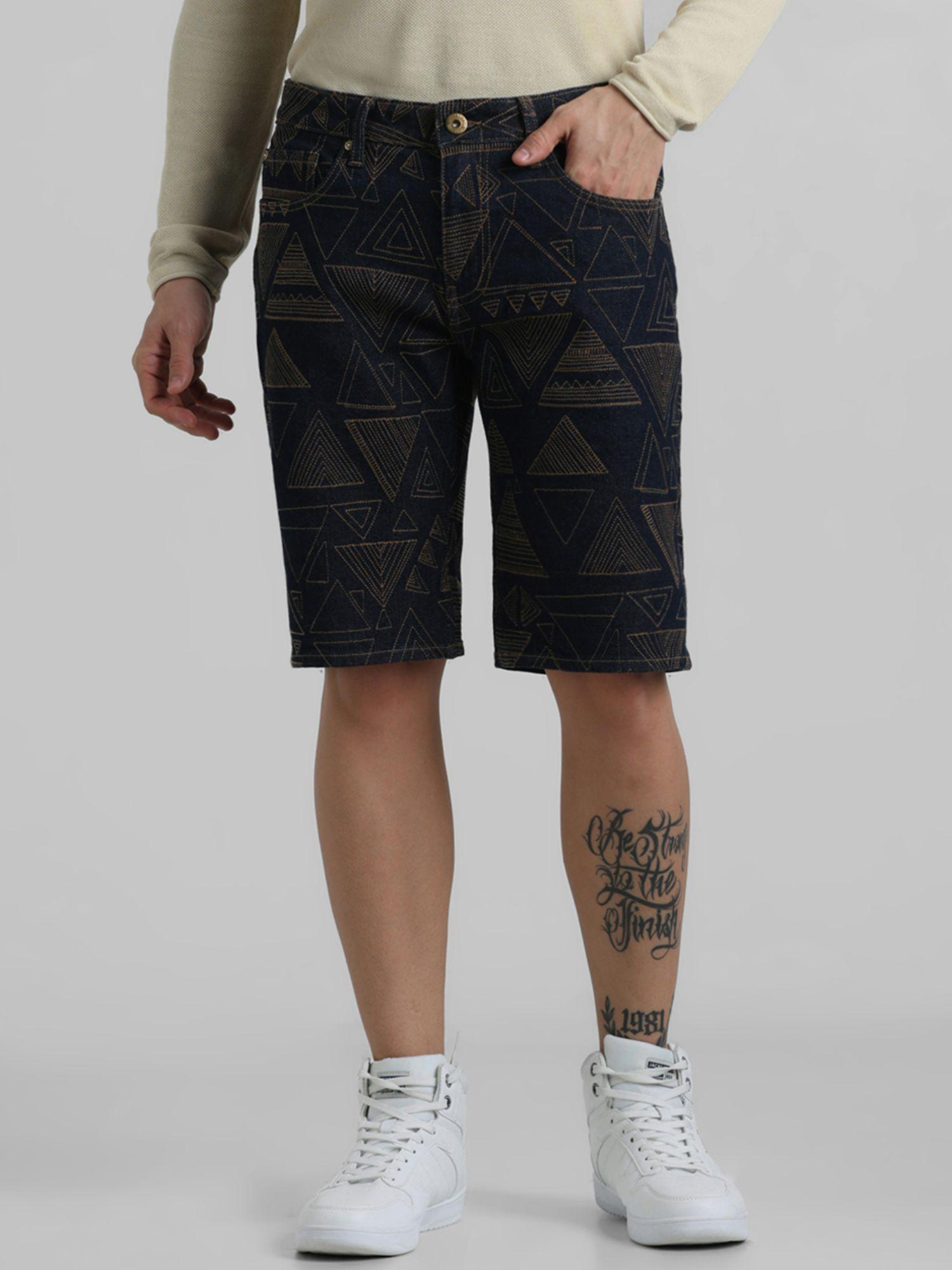 Men Geometric Print Blue Shorts