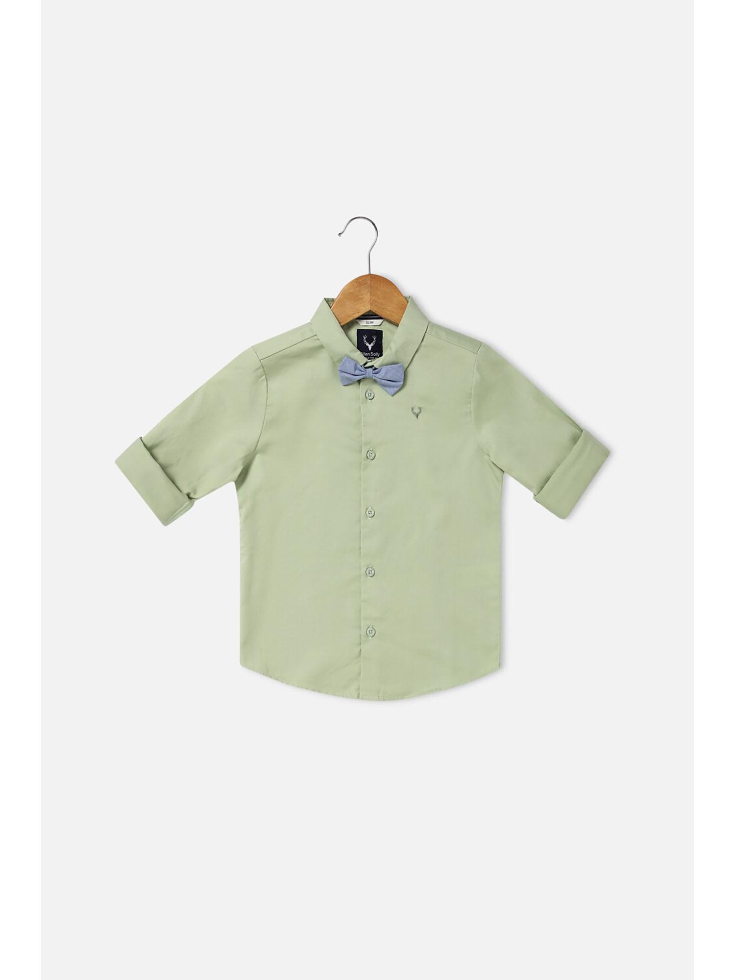 Boys Green Slim Fit Solid Casual Shirt