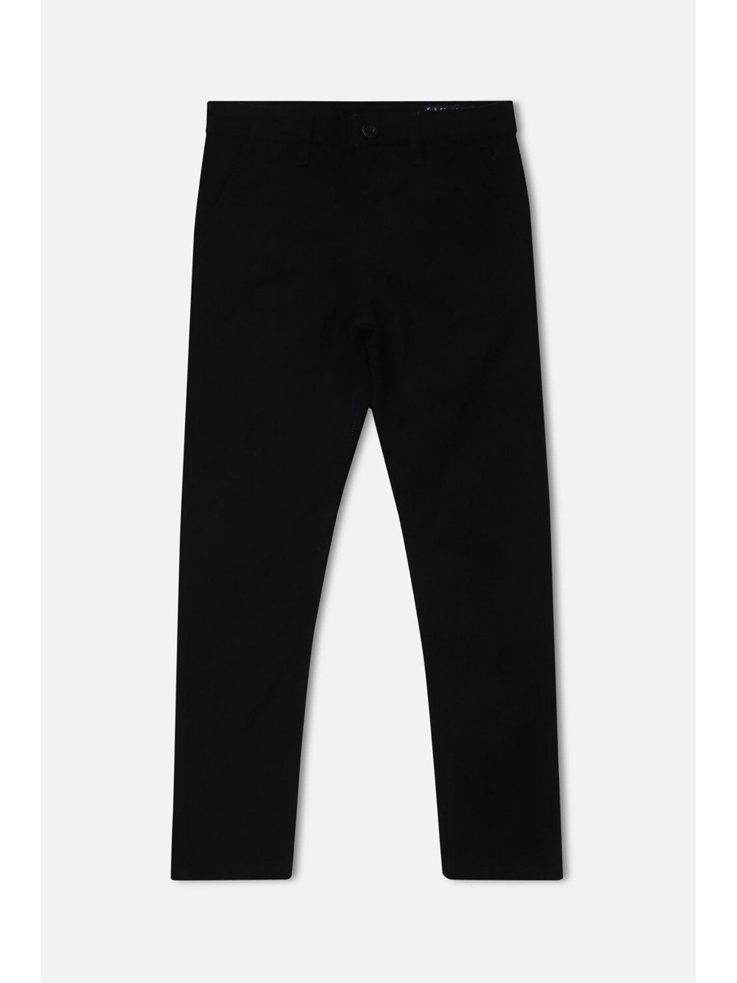 Boys Black Slim Fit Solid Trousers