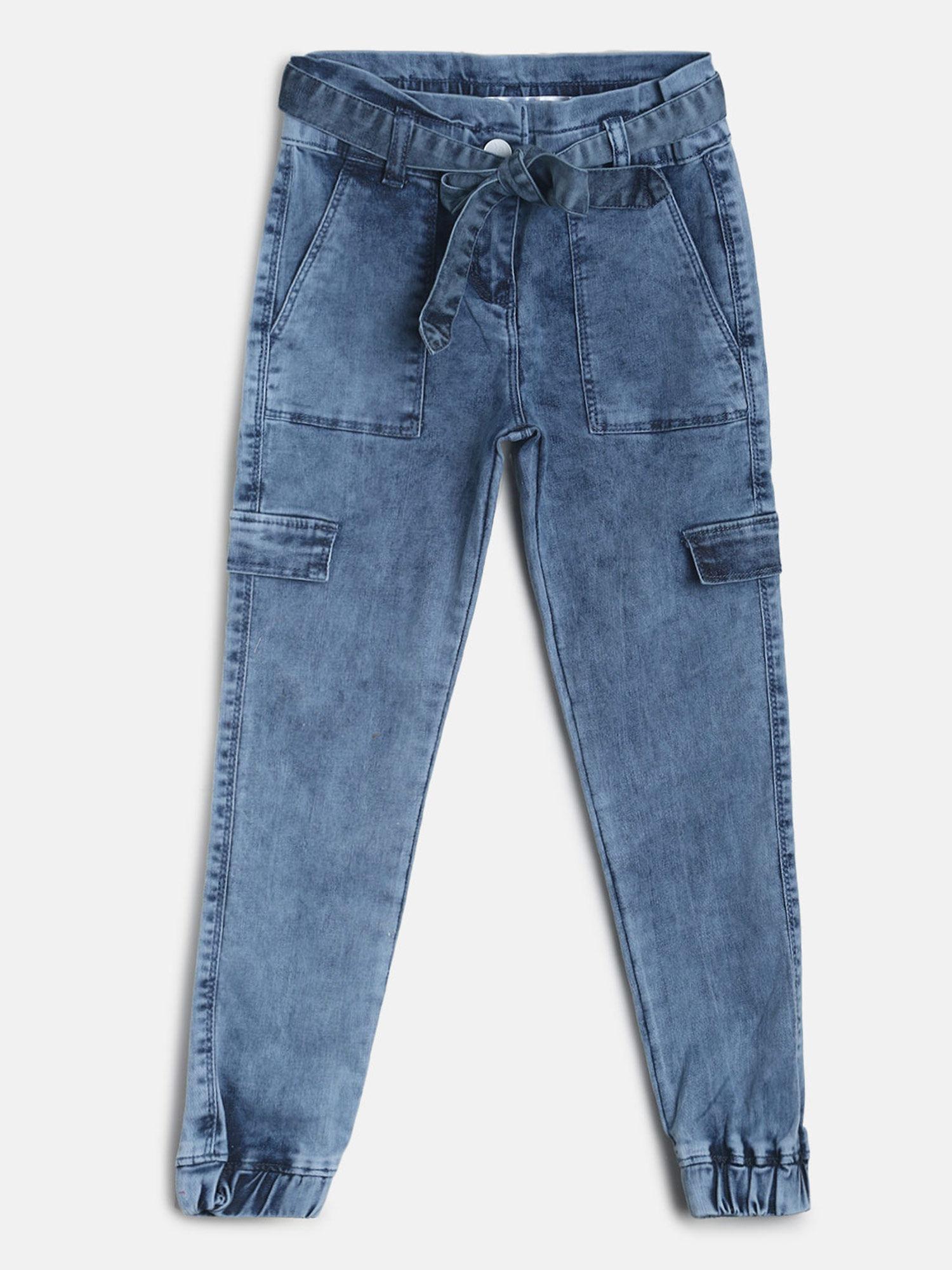 Girls Blue Lycra Solid Jeans