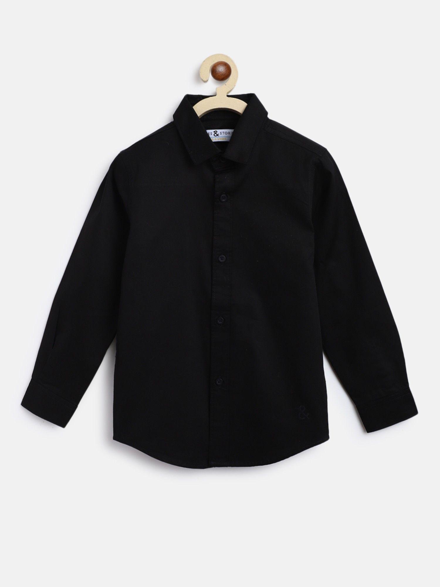 Baby Boy's Solid Black Cotton Regular Fit Shirt