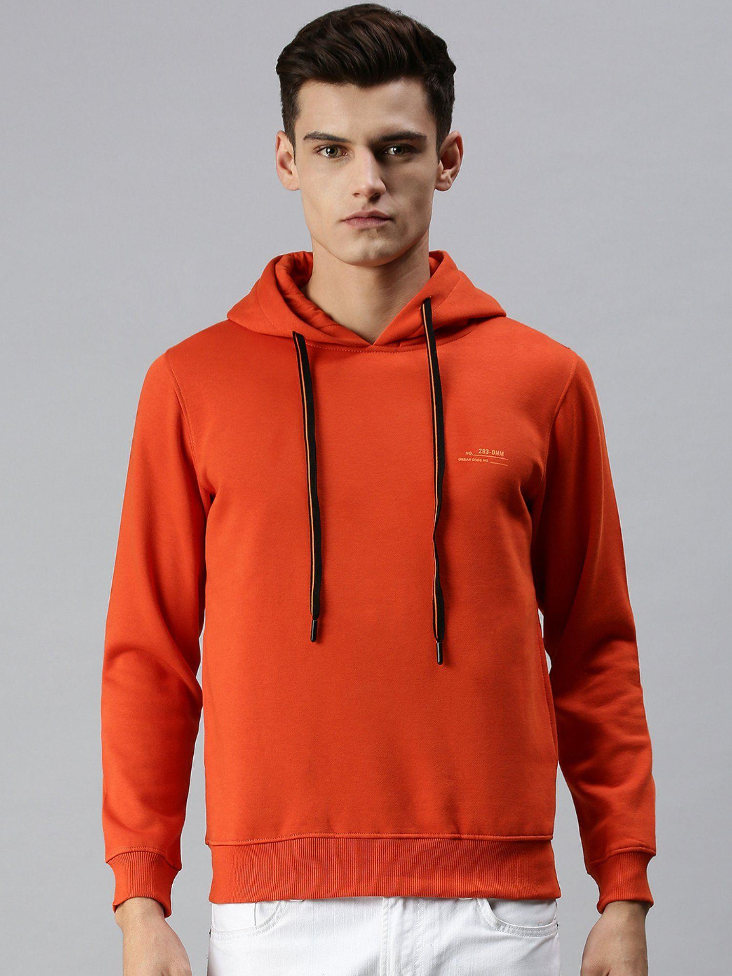 Men Casual Cotton Pullover Orange Sweatshirt