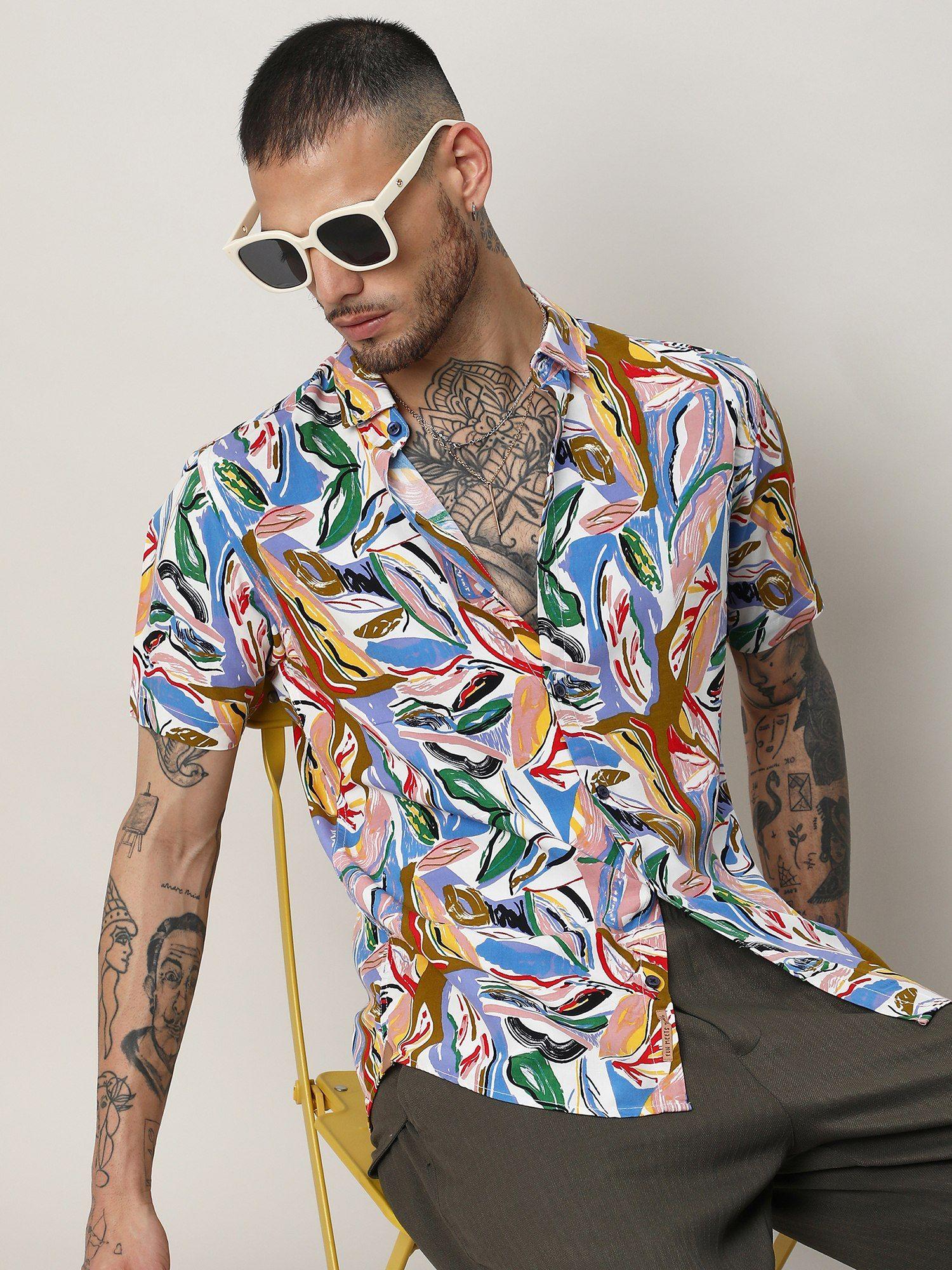 Men Multi-Color Rayon Printed Casual Shirt