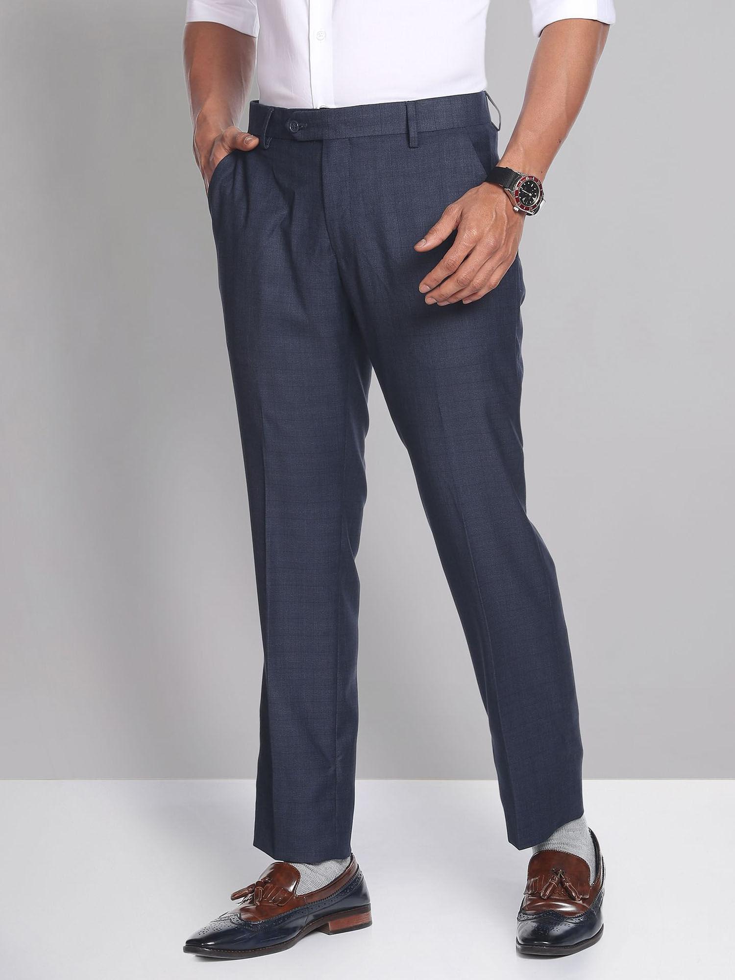 Mid Rise Glen Check Formal Trousers Blue