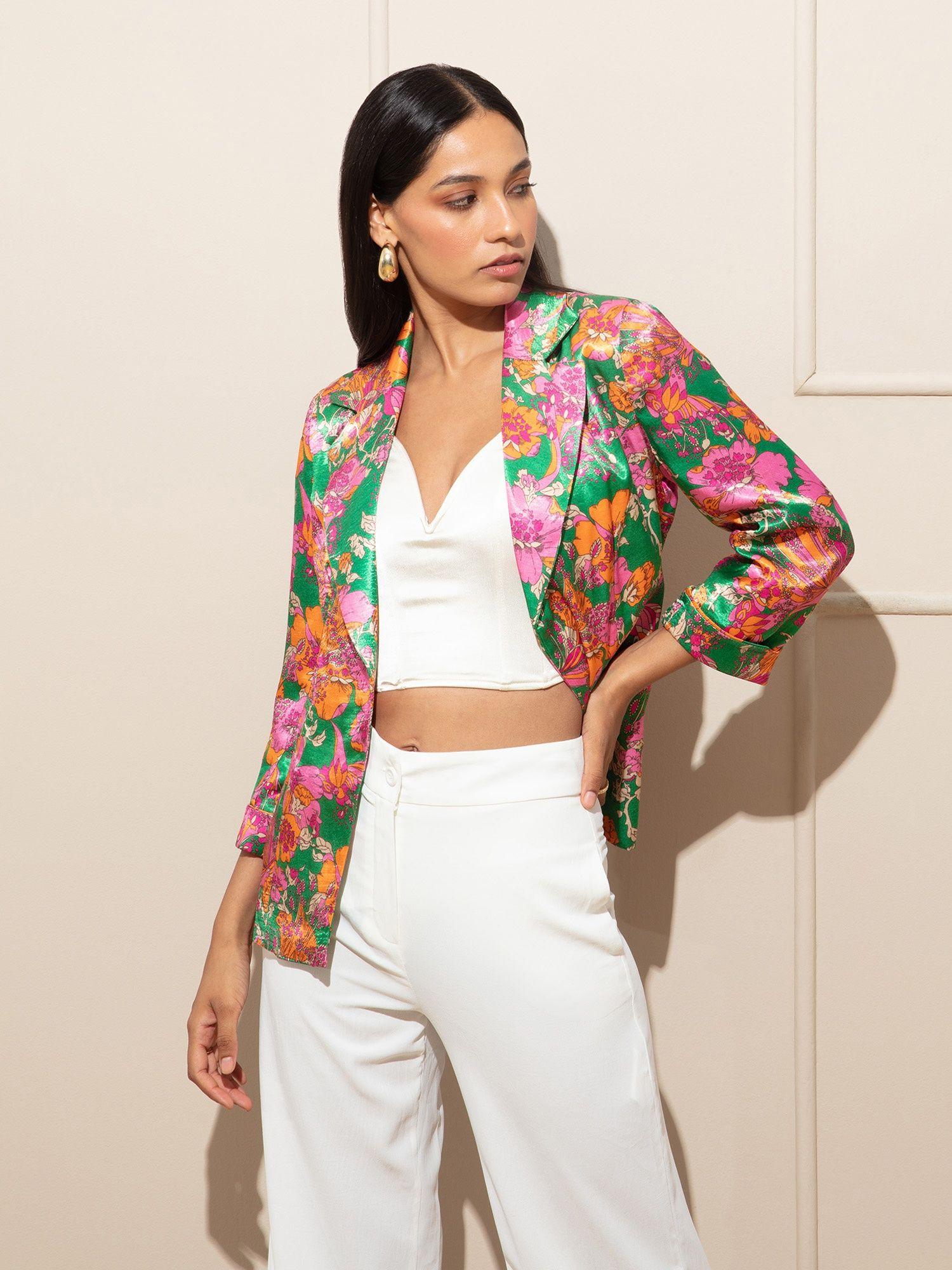 Multi-color Floral Print Blazer Jacket