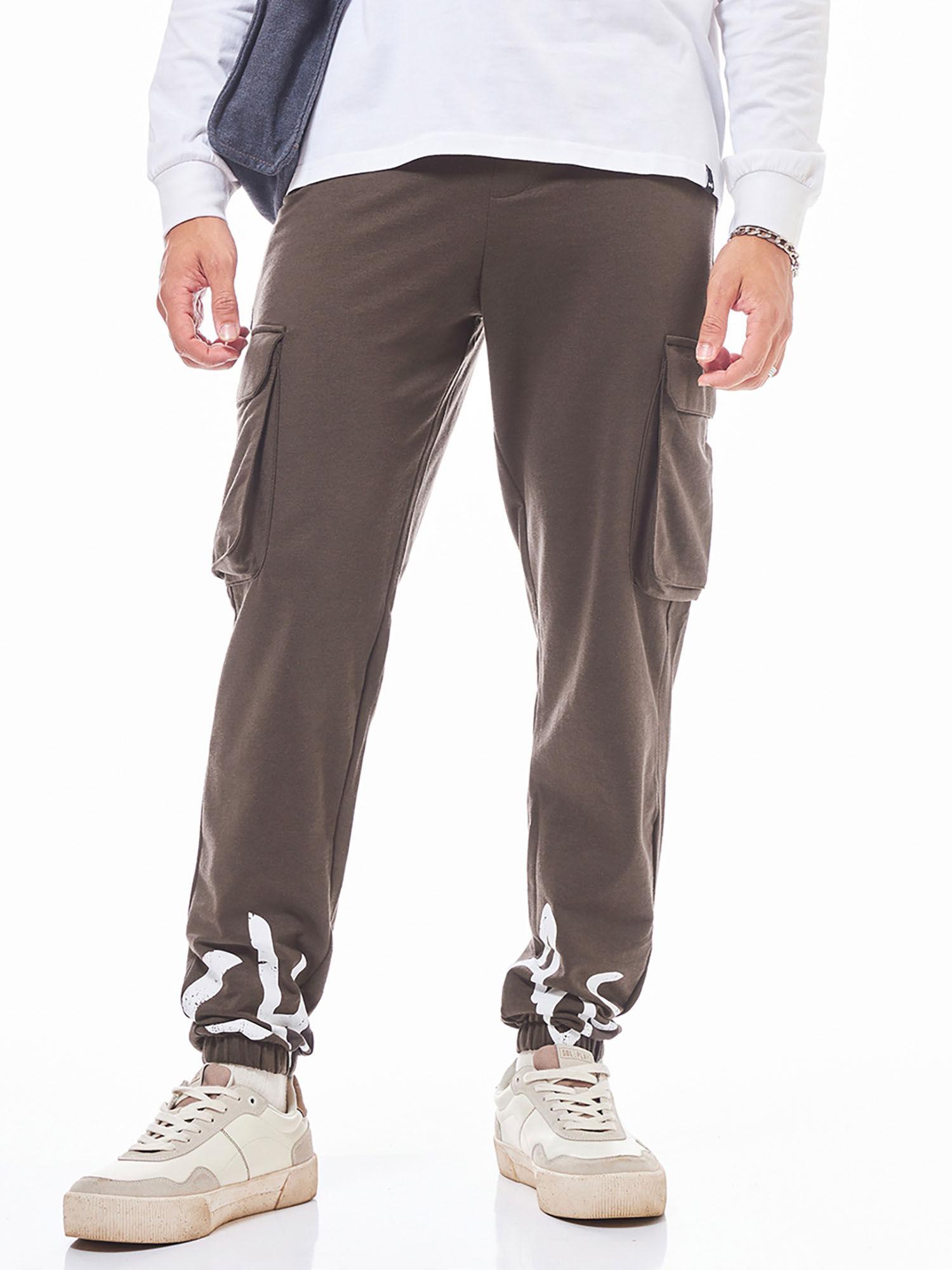 men's-brown-chaos-typography-cargo-joggers