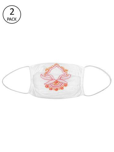Hand Embroidered White Lucknowi Cotton Chikan Face Mask (Pack of 2) (A611149)