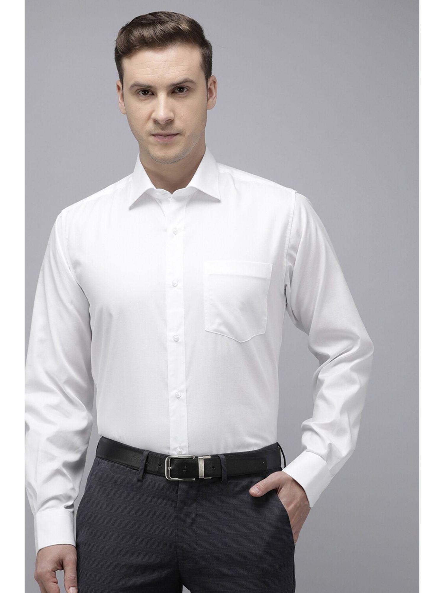 Men White Regular Fit Textured Full Sleeves Formal Shirt