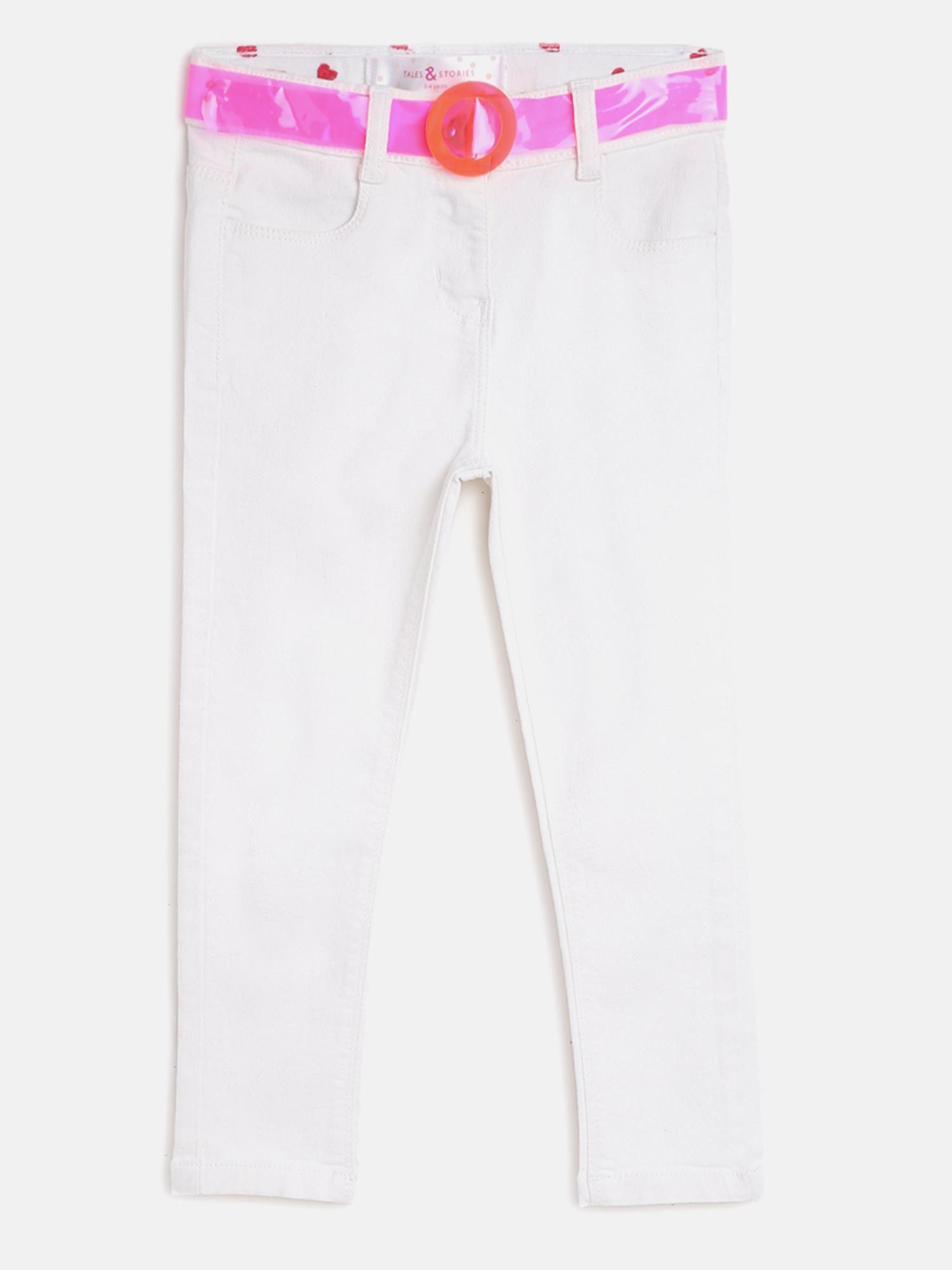 Girls White Lycra Solid Slim-Fit Jeans