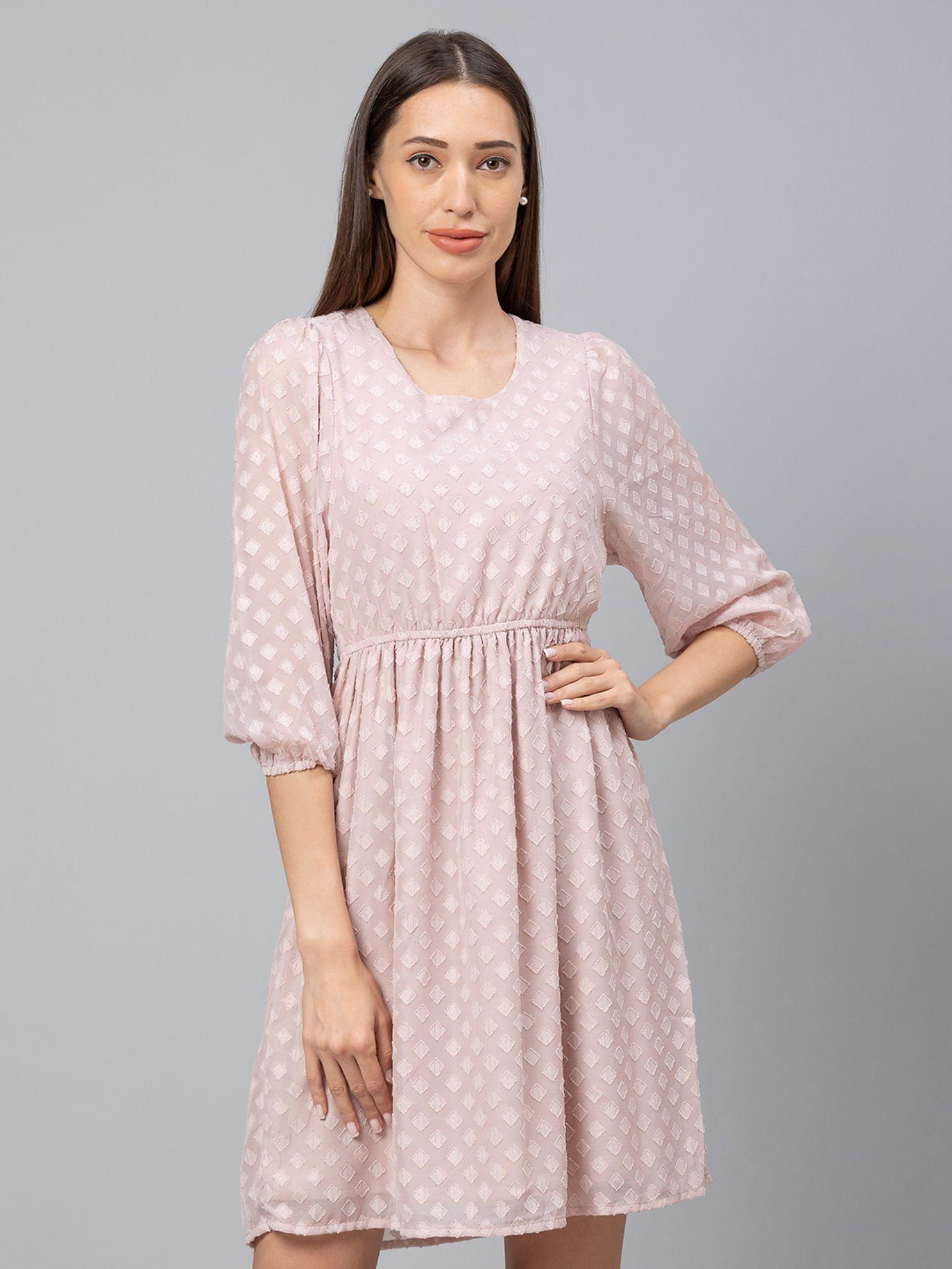 Pink Self Design Dress