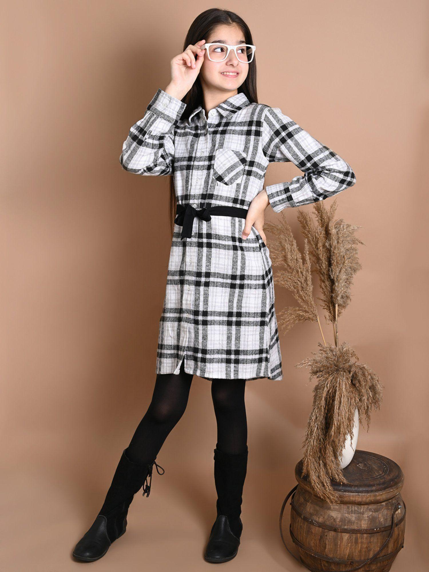 Checkered Print Shirt Collar Dress (Set of 2)