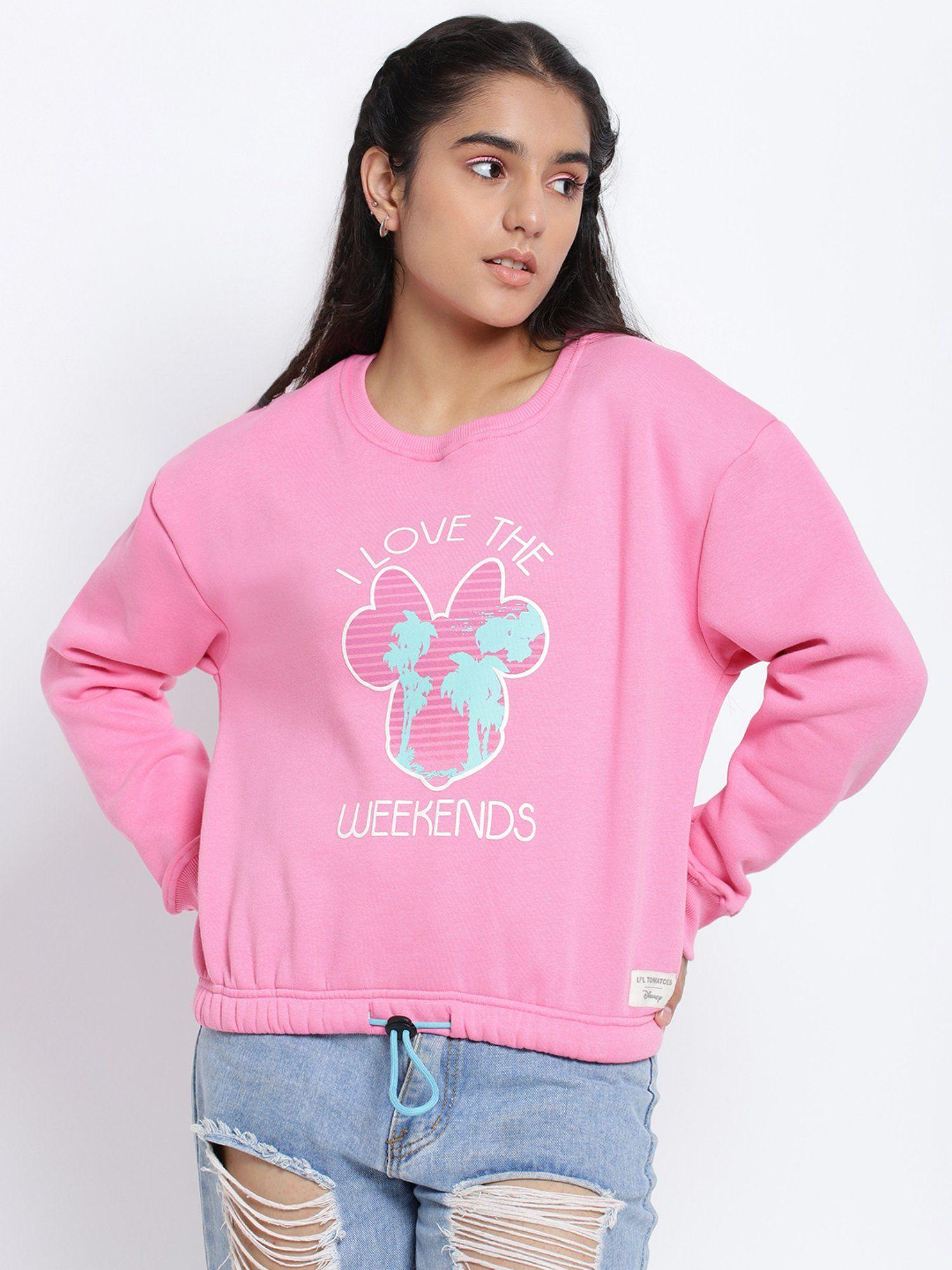 Girls Printed Disney Cotton Fleece Sweatshirt Pink