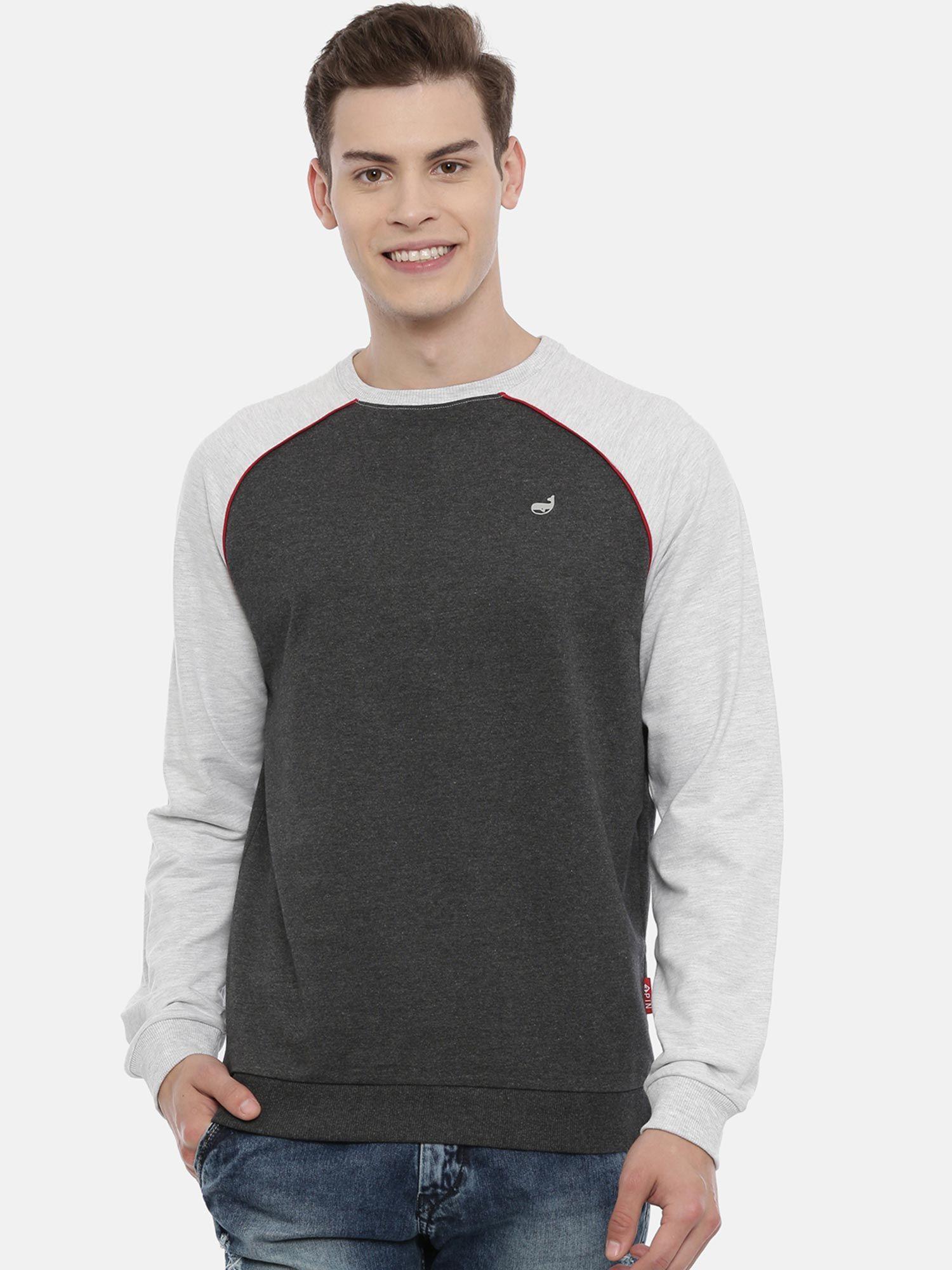 Men Grey & White Colourblocked Sweatshirt