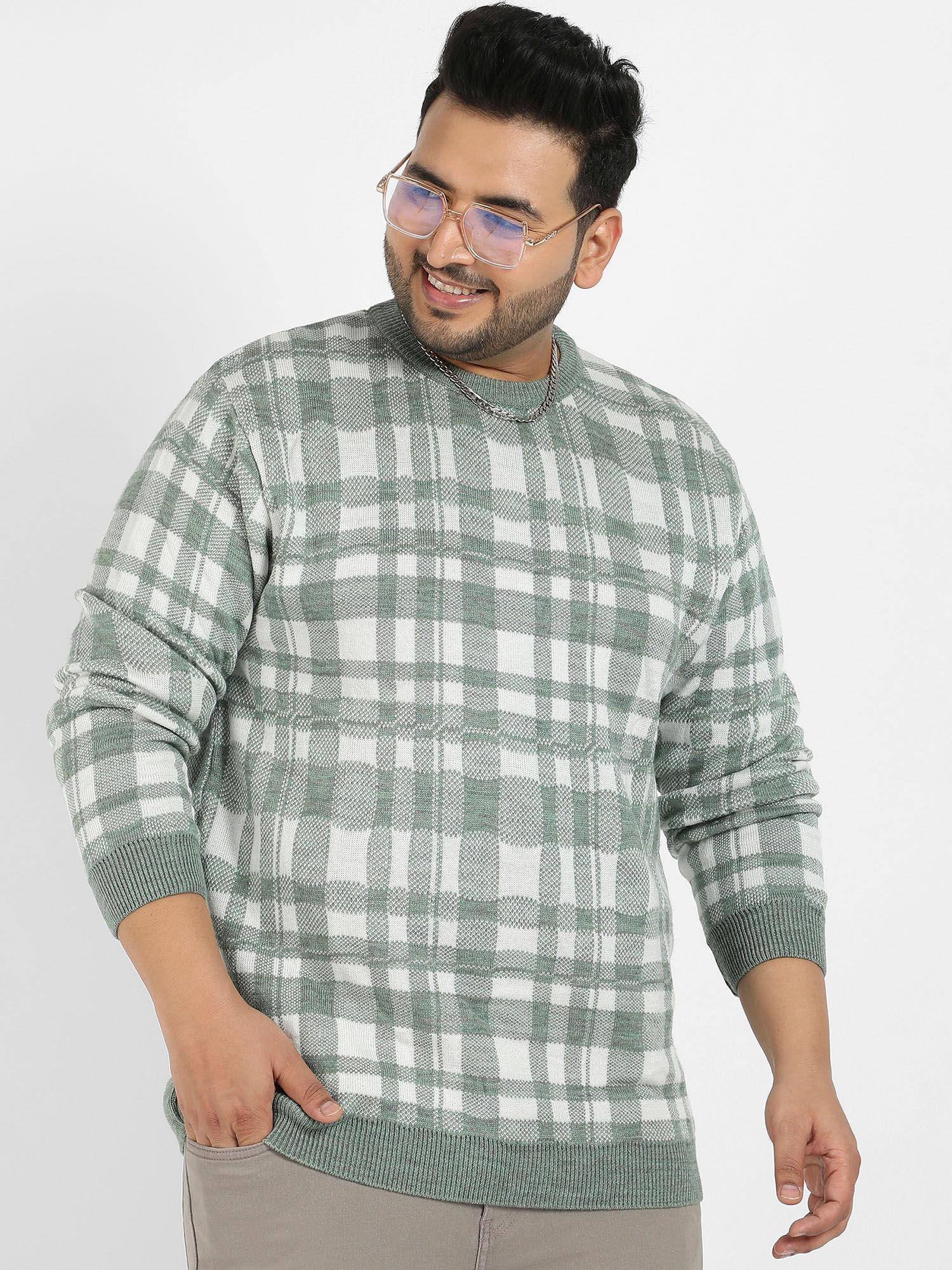 men-olive-green-tartan-plaid-knitted-pullover-sweater